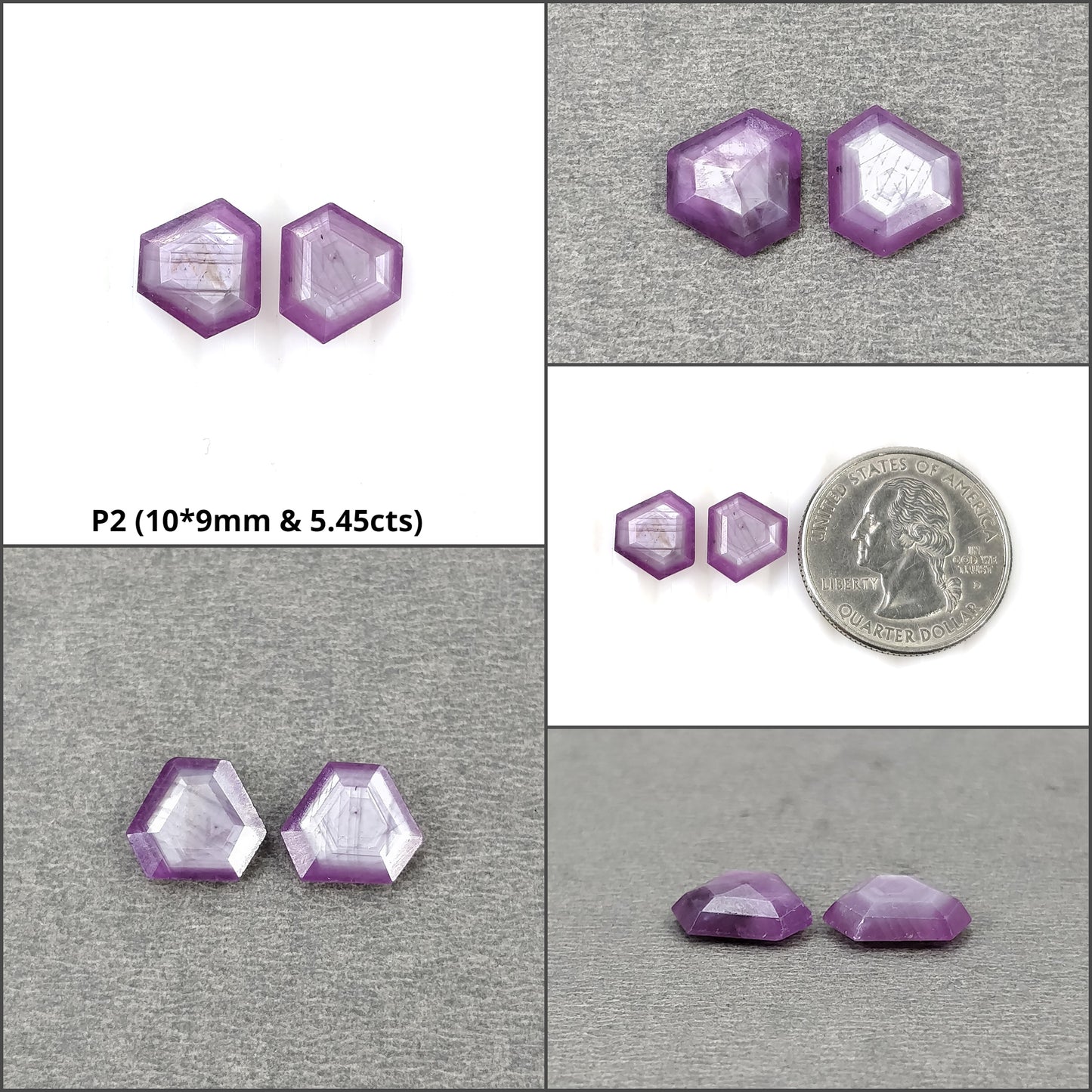 Sapphire Gemstone Normal Cut : Natural Untreated Unheated Raspberry Pink Sheen Sapphire Hexagon Shape Pair