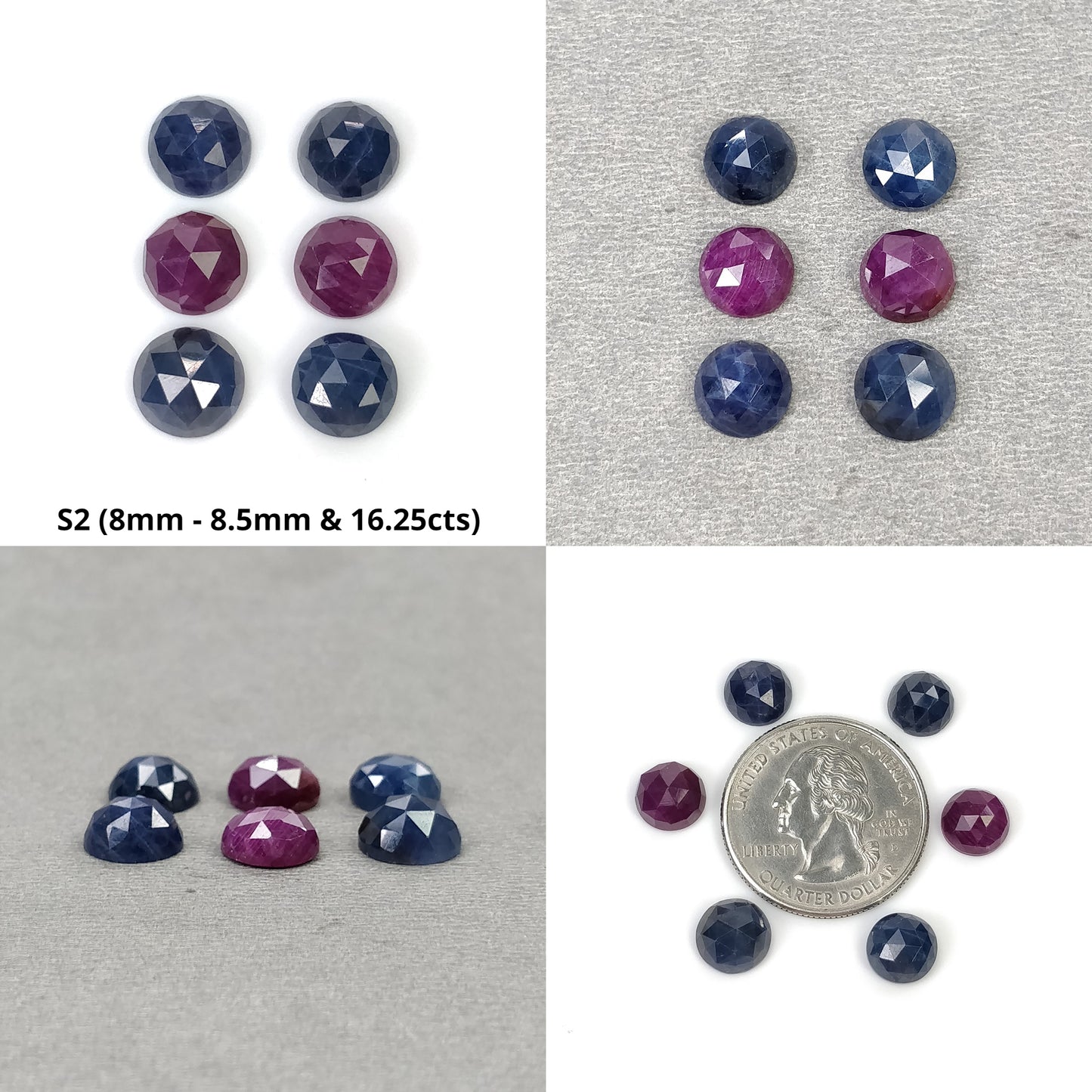 Ruby & Sapphire Gemstone Rose And Checker Cut : Natural Untreated Unheated Blue Sapphire Round Shape Sets