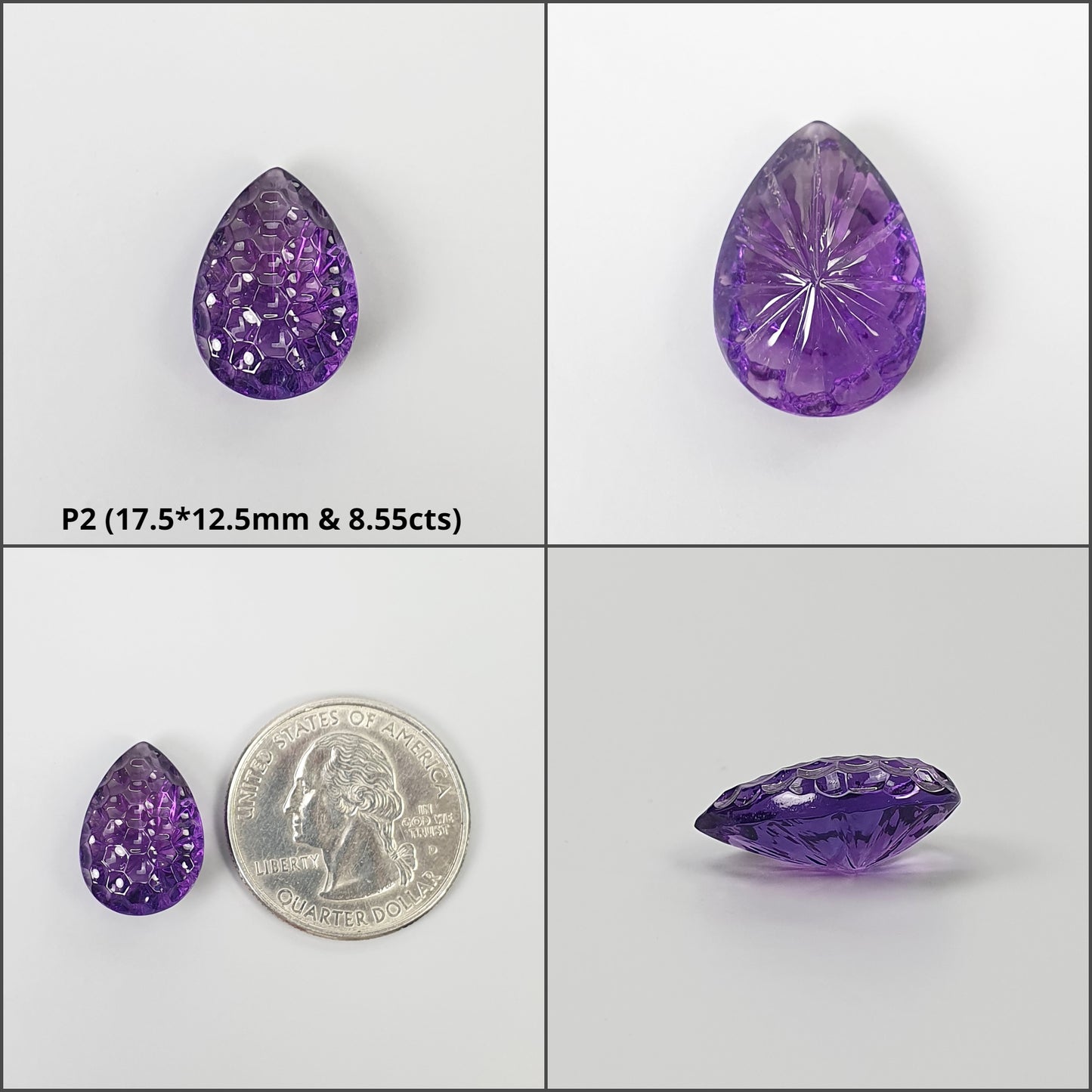 Amethyst Gemstone Carving : Natural Untreated Purple Amethyst Hand Carved Pear And Heart Shape