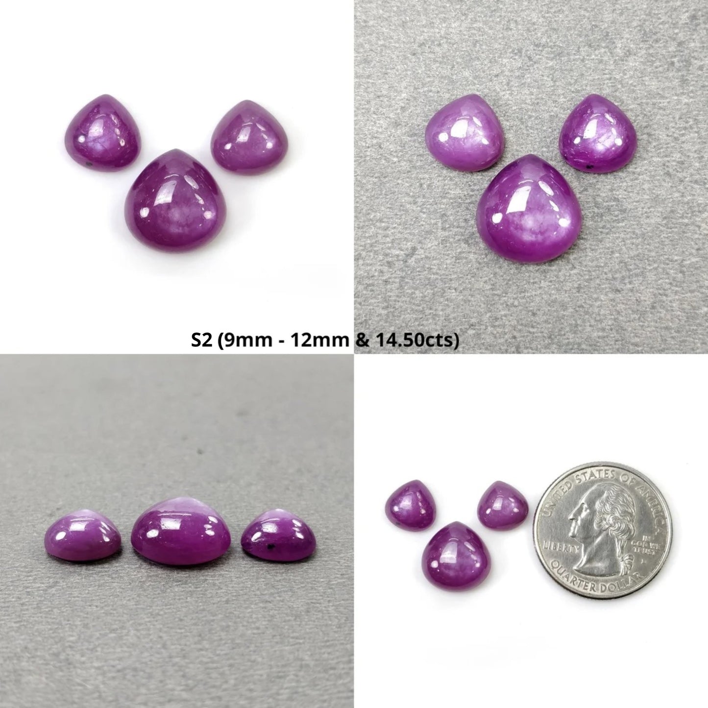 Sapphire Gemstone Cabochon : Natural Untreated Raspberry Pink Sheen Sapphire Heart Shape 3pcs Sets