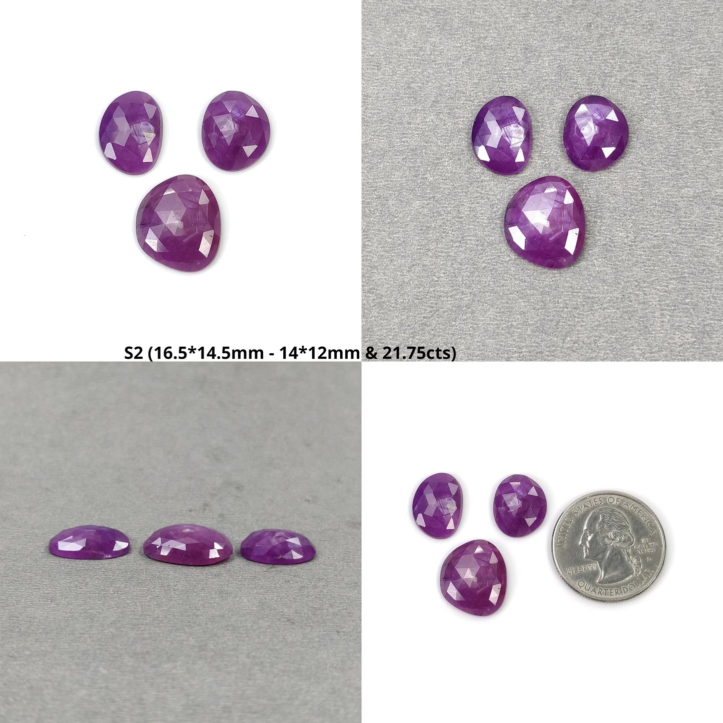 SAPPHIRE Gemstone Rose Cut : Natural Untreated Unheated Raspberry Sheen Purple Pink Sapphire Uneven Shape 3pcs