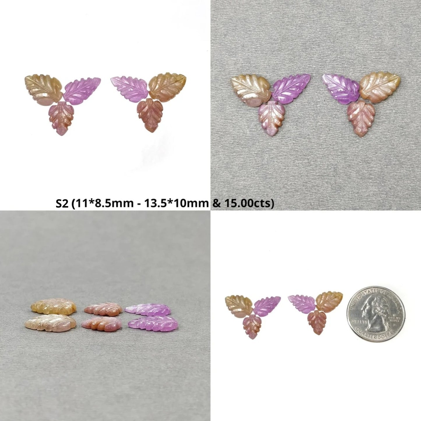 Sapphire Gemstone Carving : Natural Untreated Unheated Multi Sapphire Bi-Color Hand Carved Leaves 6pcs Set For Earrings