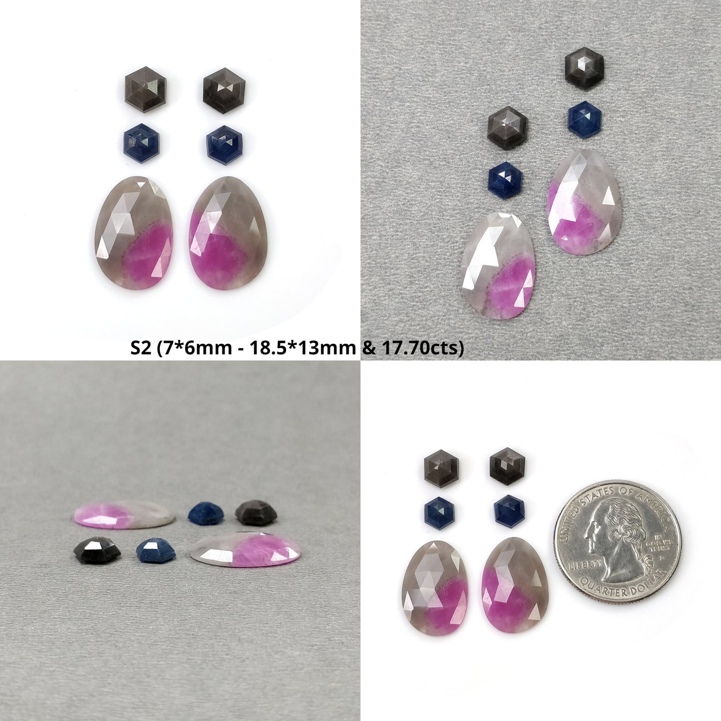 MULTI SAPPHIRE Gemstone Rose & Step Cut : Natural Untreated Unheated Sapphire Bi-Color Hexagon Oval Pear Shape 6pcs Set