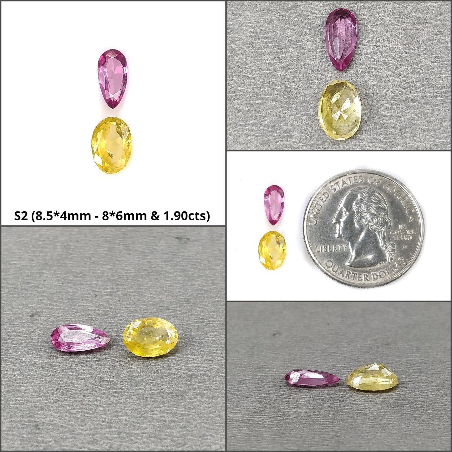 Yellow SAPPHIRE RUBY And EMERALD Gemstone Normal Cut : Natural Untreated Sapphire Marquise Pear Oval & Triangle Shape 2pcs Set