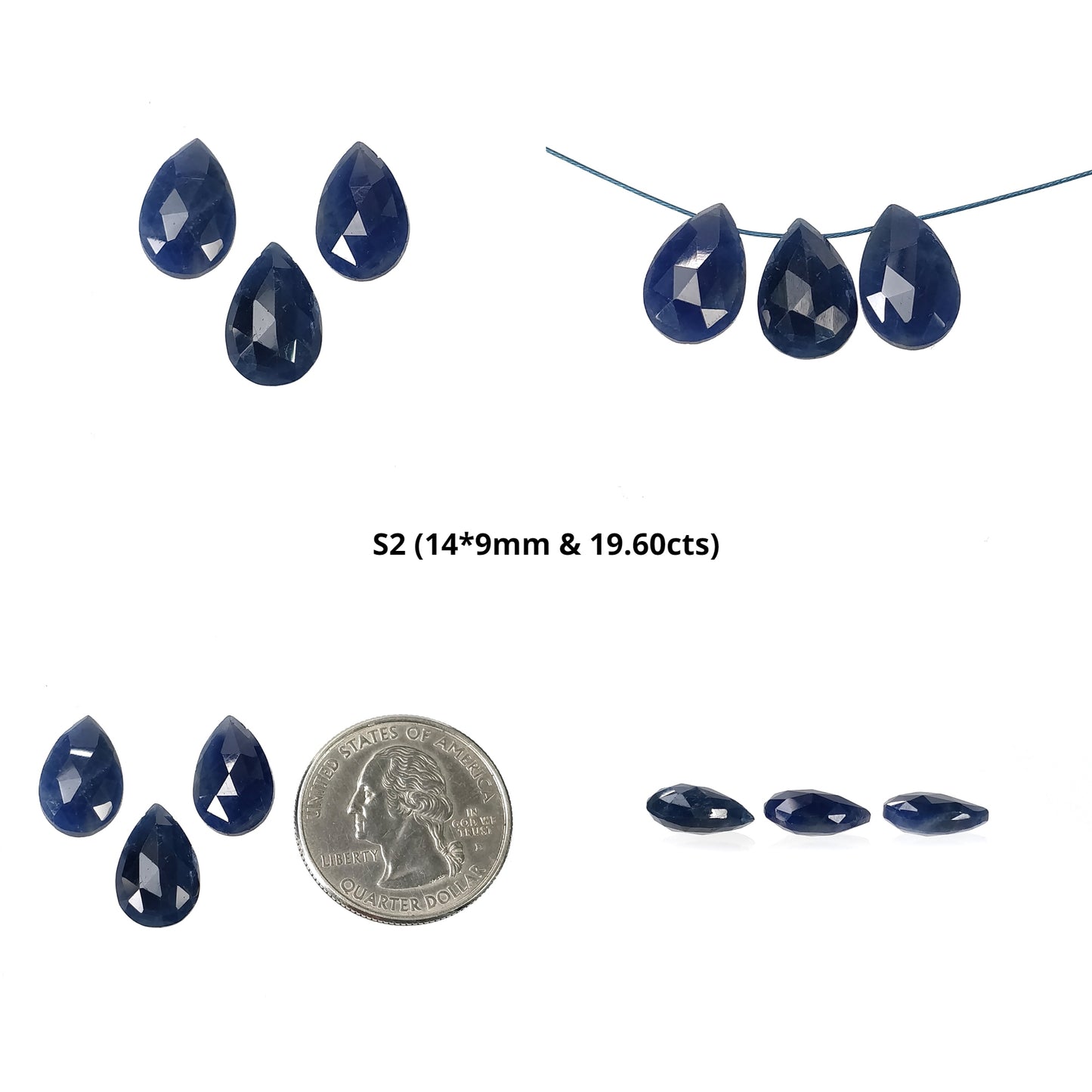 Sapphire Gemstone Rose & Checker Cut : Natural Untreated Unheated Blue Sapphire Faceted Drilled Almond Sets