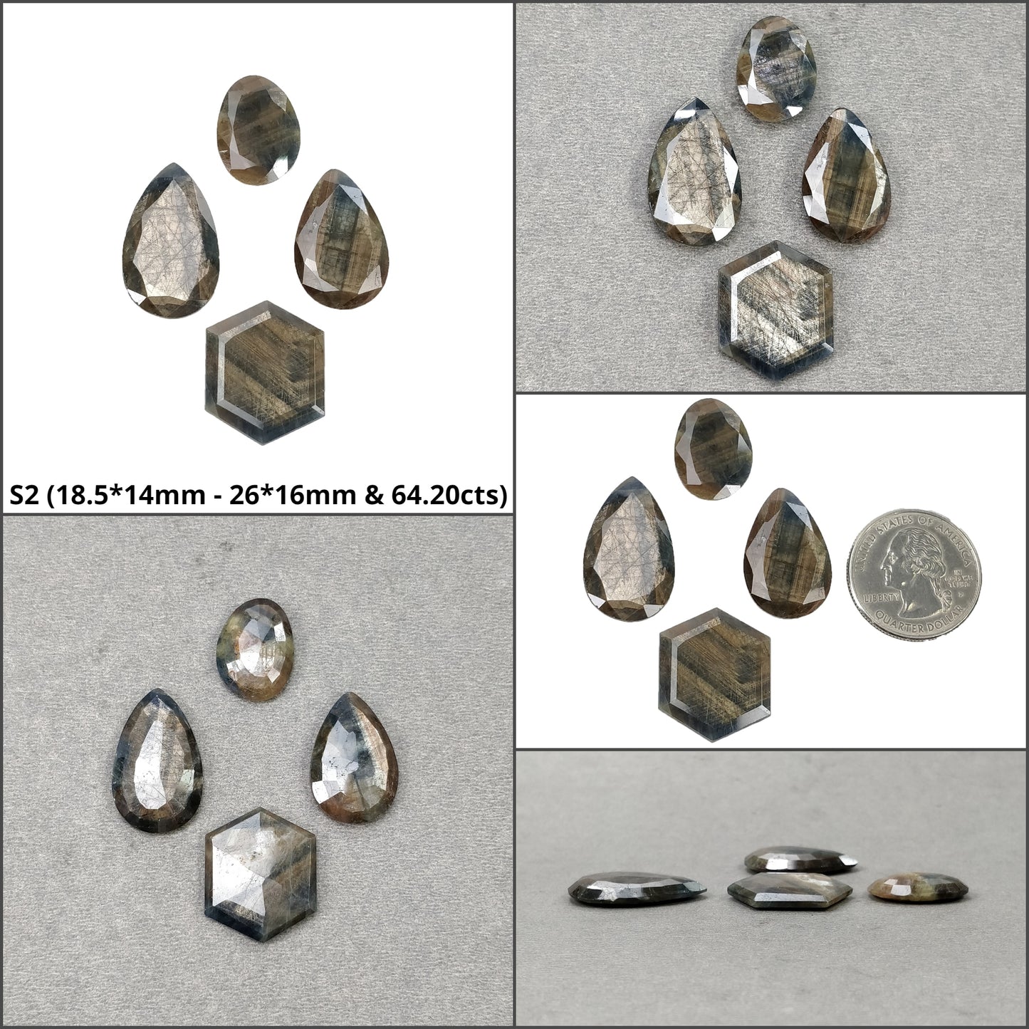 Golden Brown CHOCOLATE BLUE Sheen SAPPHIRE Gemstone Normal Cut : Natural Untreated Sapphire Hexagon Pear Shape 4pcs Sets