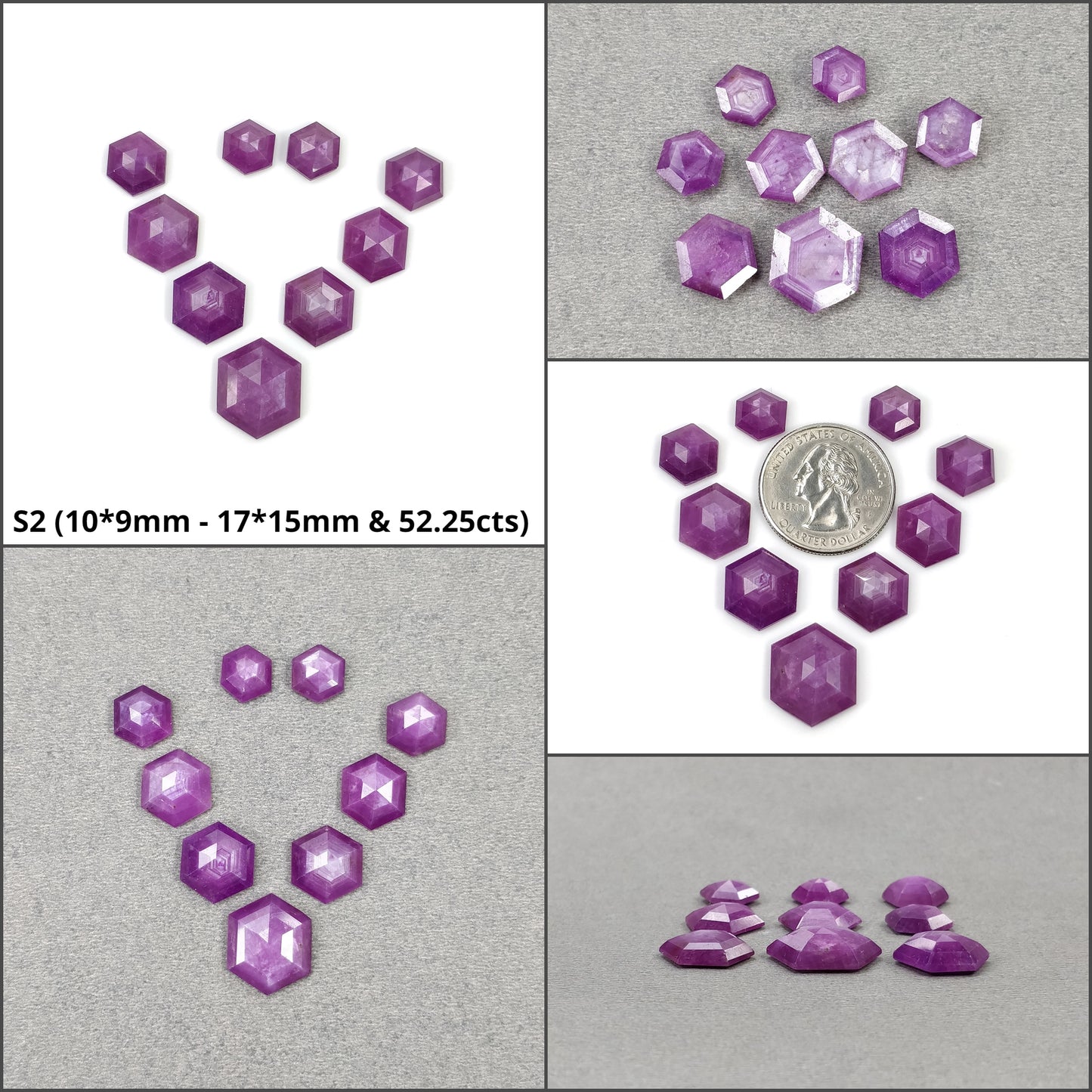 Sapphire Gemstone Step Cut : Natural Untreated Unheated Raspberry Pink Sheen Sapphire Hexagon Shape 9pcs Sets