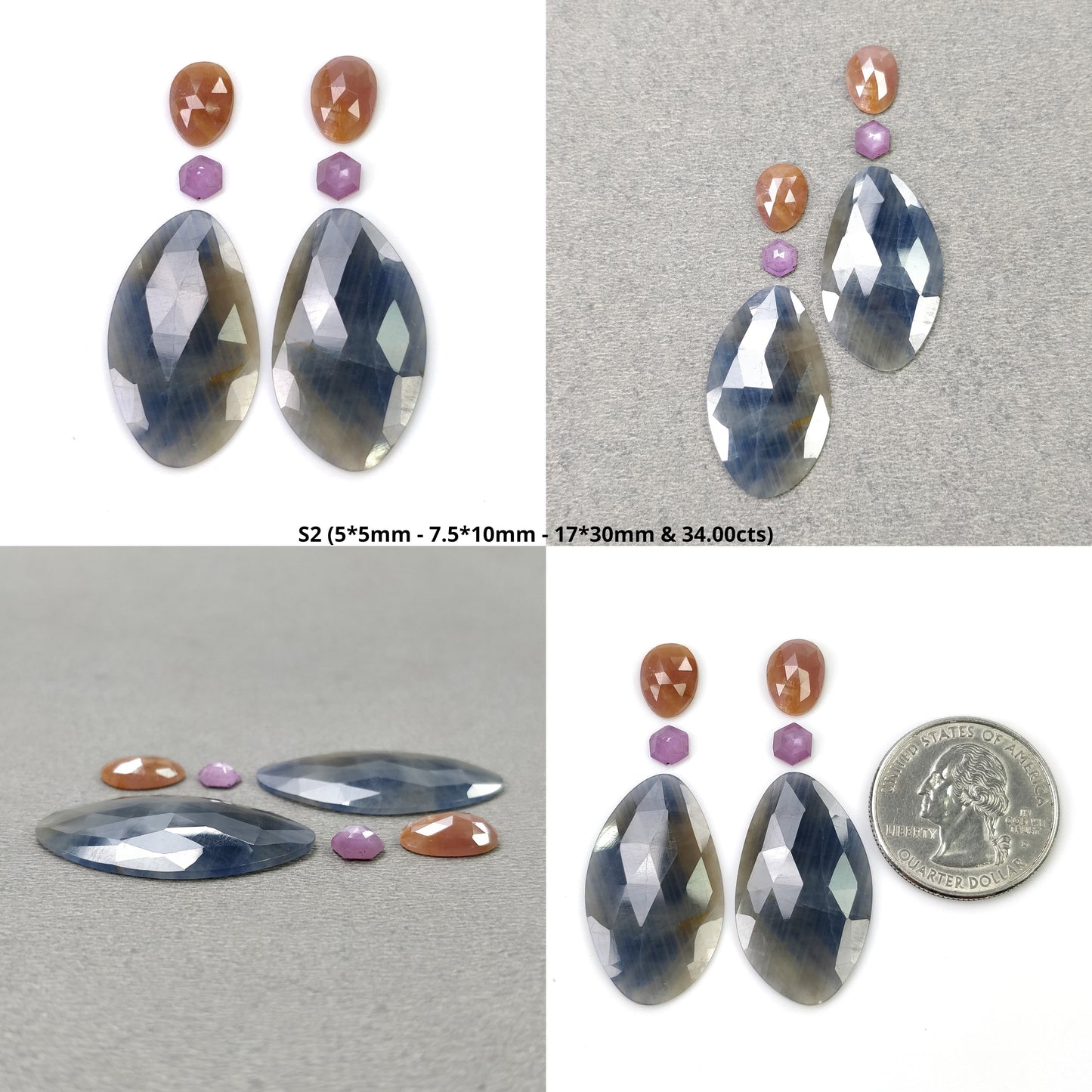 MULTI SAPPHIRE Gemstone Rose Cut : Natural Untreated Unheated Sapphire Bi-Color Pear And Uneven Shape 4pcs & 6pcs