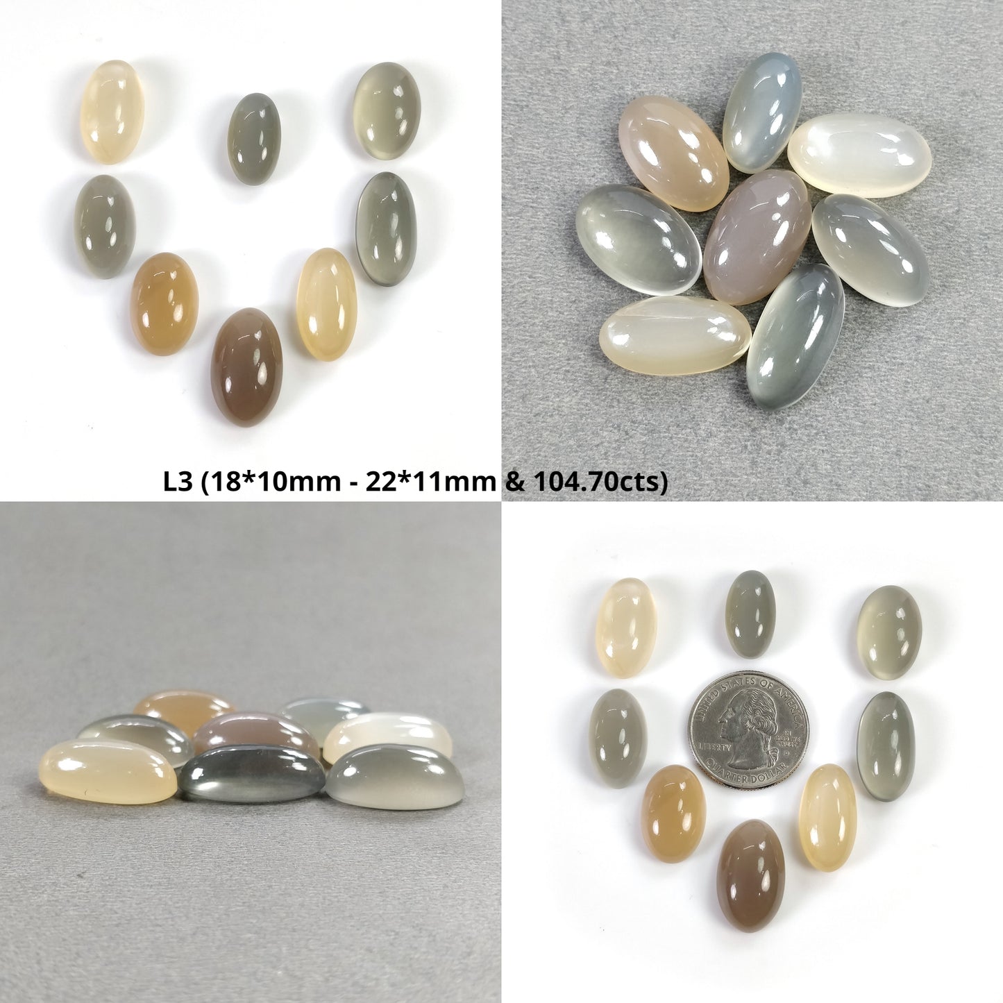 MOONSTONE Gemstone Cabochon : Natural Untreated Unheated Multi Color Moonstone Oval Shape 8pcs Lots