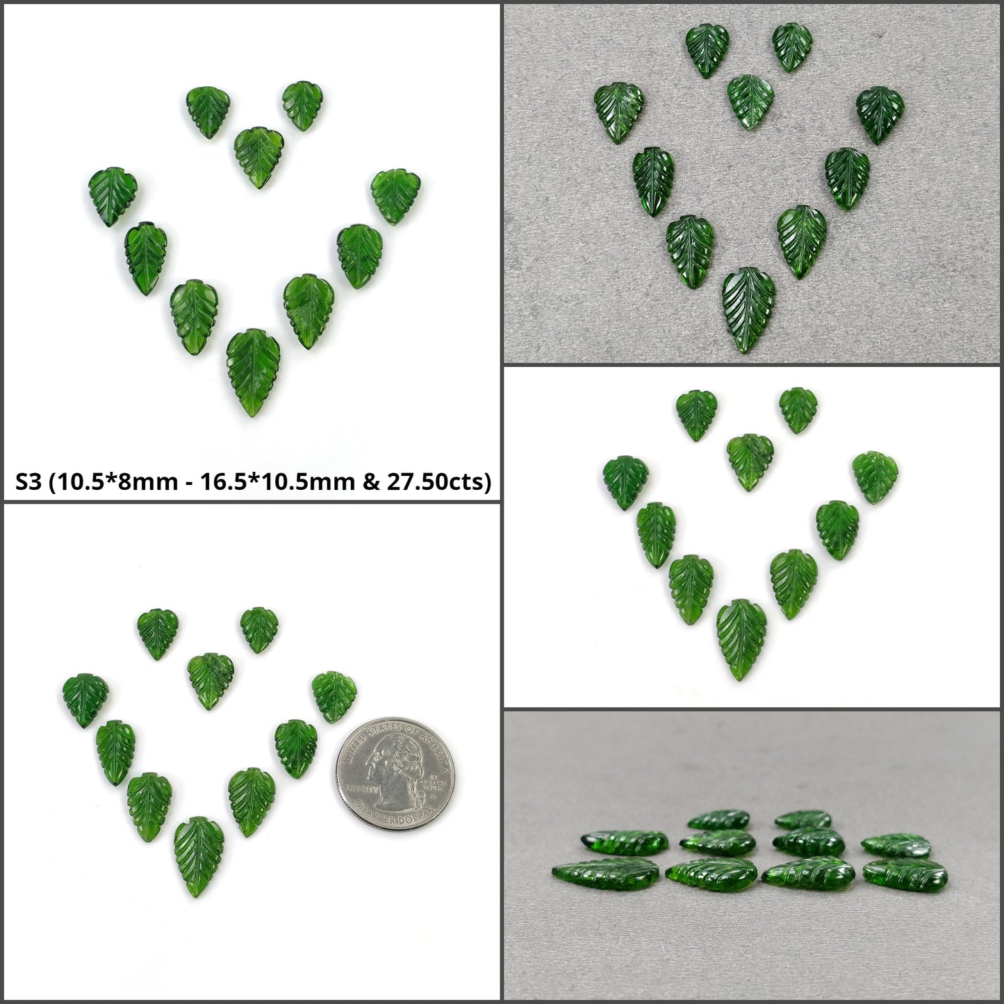 CHROME DIOPSIDE Gemstone Carving : Natural Green Diopside Hand Carved Leaves 6pcs 7pcs 10pcs