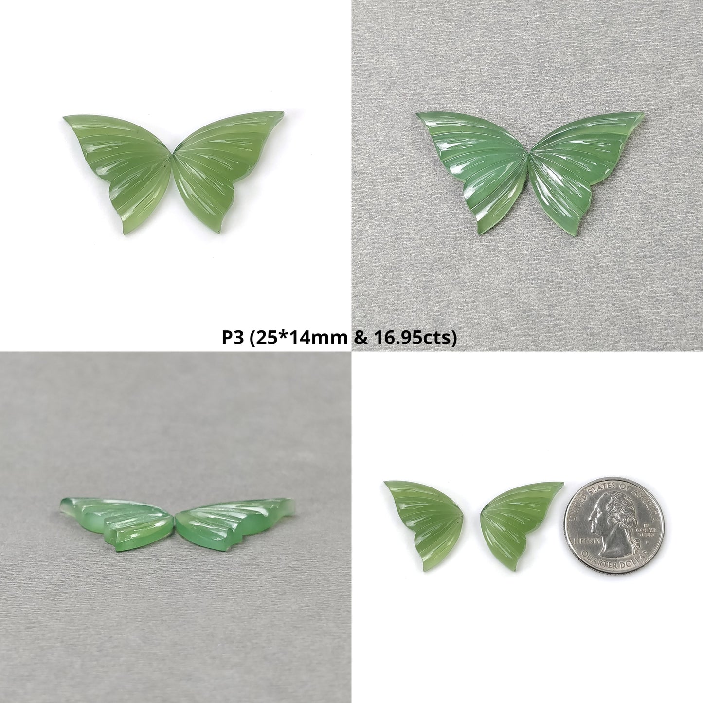 ANTIGORITE SERPENTINE Gemstone Carving : Natural Untreated Green Serpentine Hand Carved Butterfly Pair