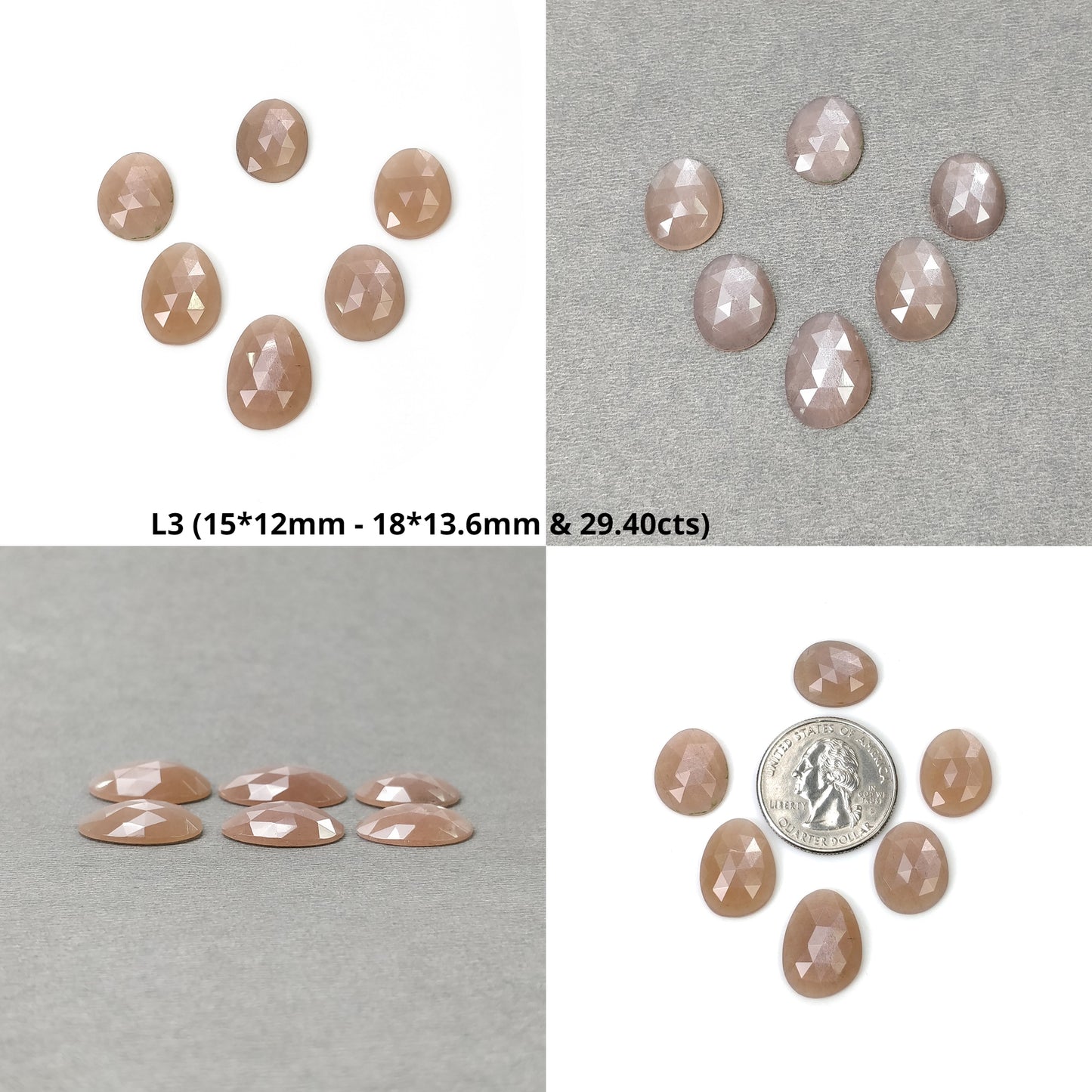 PEACH MOONSTONE Gemstone Rose Cut : Natural Untreated Unheated Moonstone Uneven Egg Shape 5pcs 6pcs & 7pcs