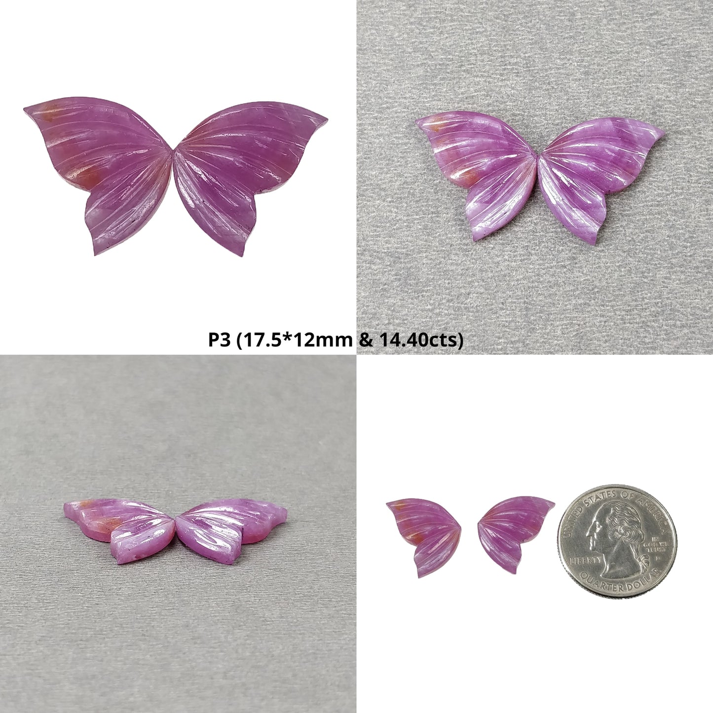 Raspberry Sheen SAPPHIRE Gemstone Carving : Natural Untreated Unheated Pink Sapphire Hand Carved BUTTERFLY Pair