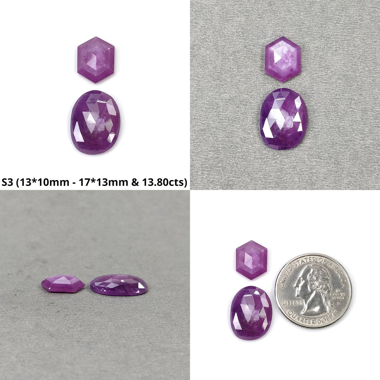Sapphire Gemstone Rose Cut : Natural Untreated Raspberry Pink Sheen Sapphire Uneven Round Hexagon Shape 2pcs Sets