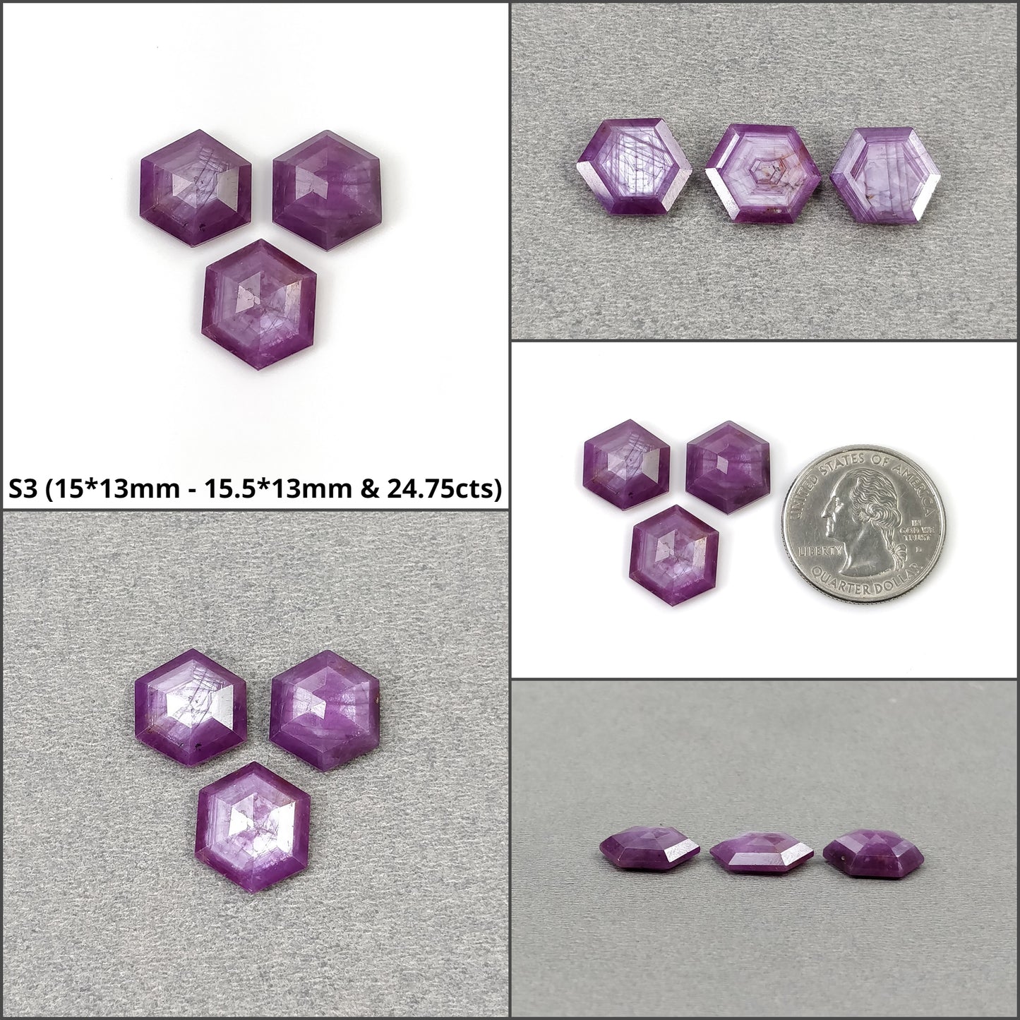 Sapphire Gemstone Step Cut : Natural Untreated Unheated Raspberry Pink Sheen Sapphire Hexagon Shape Sets