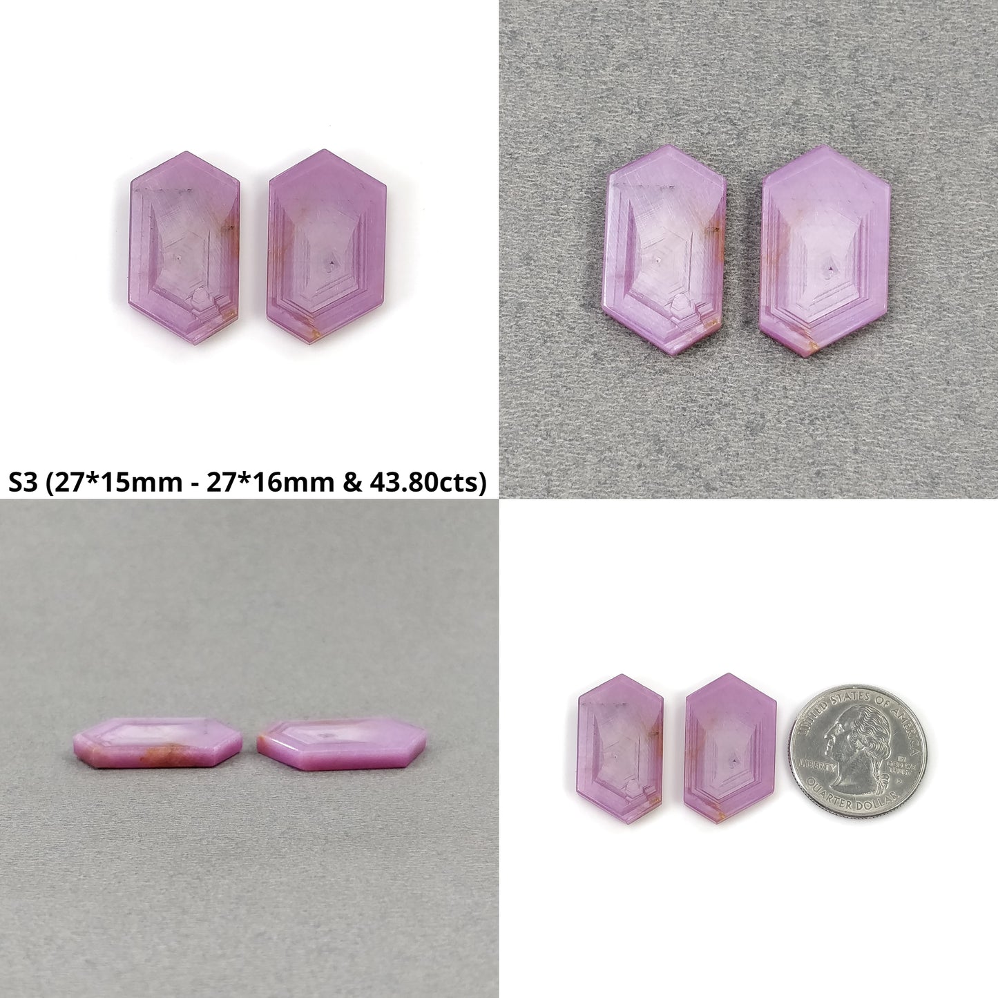 Sapphire Gemstone Flat Slices : Natural Untreated Rosemary Pink Sapphire Uneven Hexagon Shape 2pcs