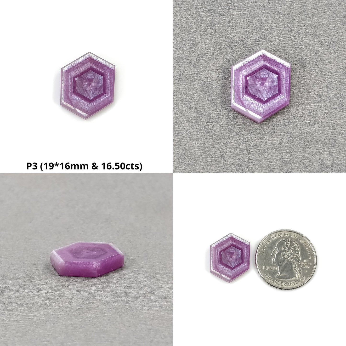 Sapphire Gemstone Flat Slices : Natural Untreated Rosemary Pink Sapphire Hexagon Shape
