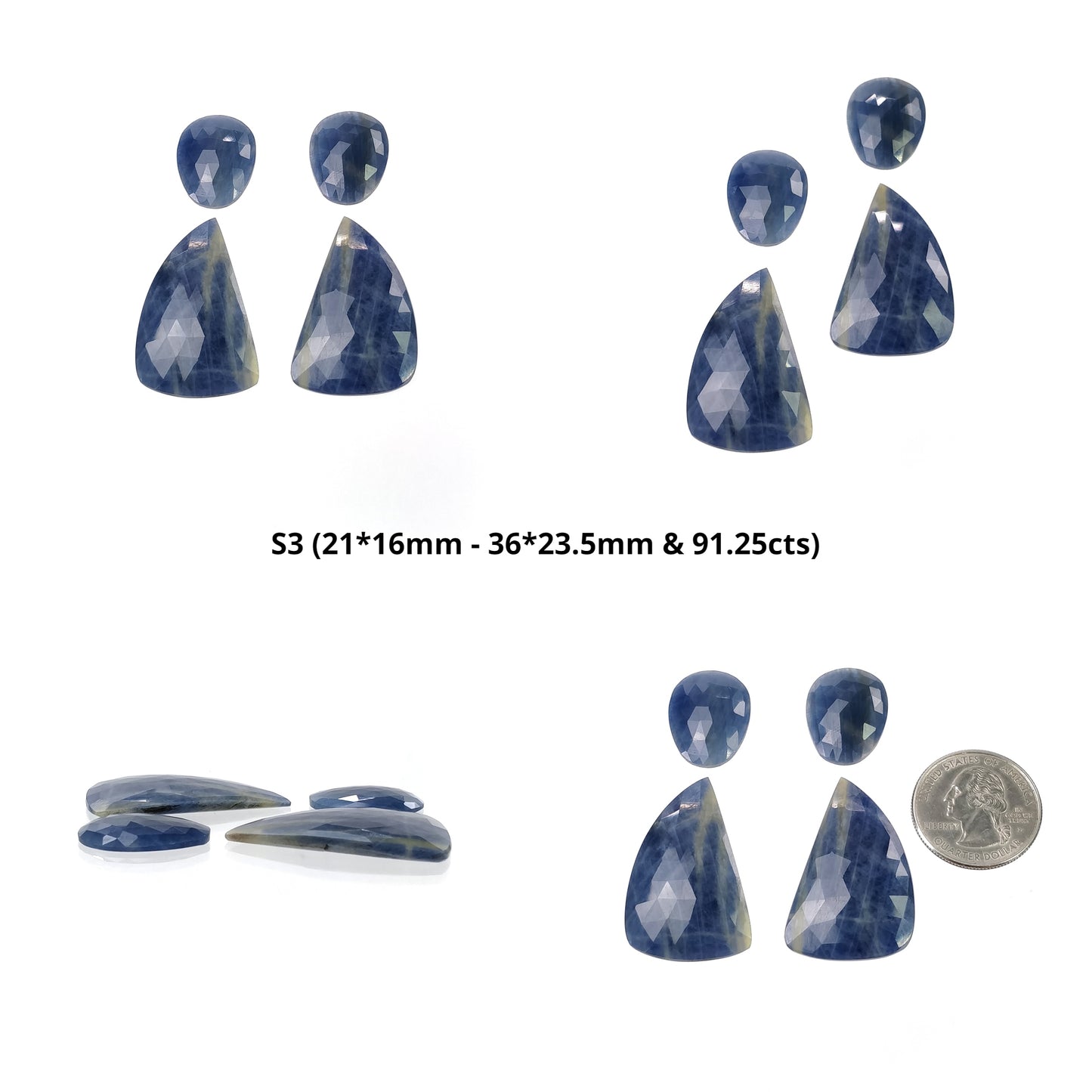 Sapphire Gemstone Rose Cut : Natural Untreated Unheated Blue Sapphire Pear Uneven Shape Set 2pcs Sets