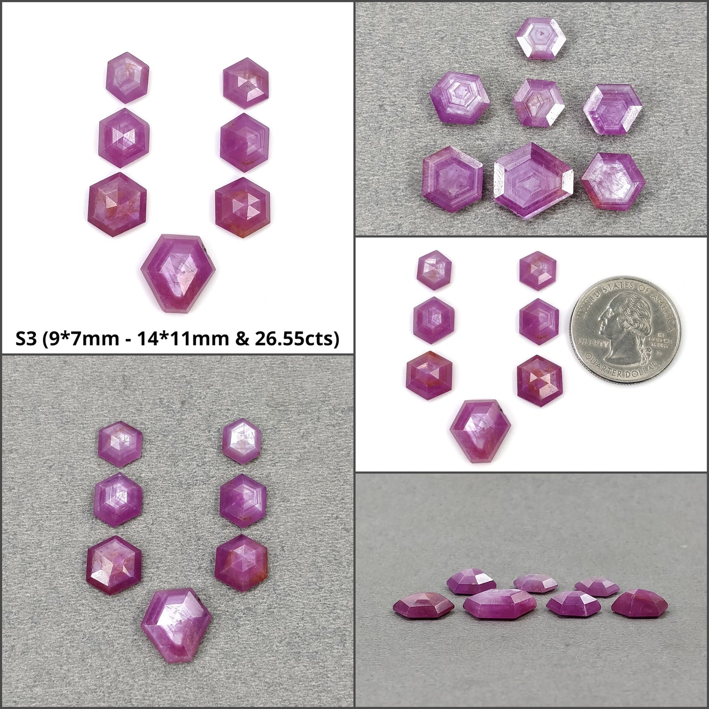 Sapphire Gemstone Step Cut : Natural Untreated Unheated Raspberry Pink Sheen Sapphire Hexagon Shape Sets