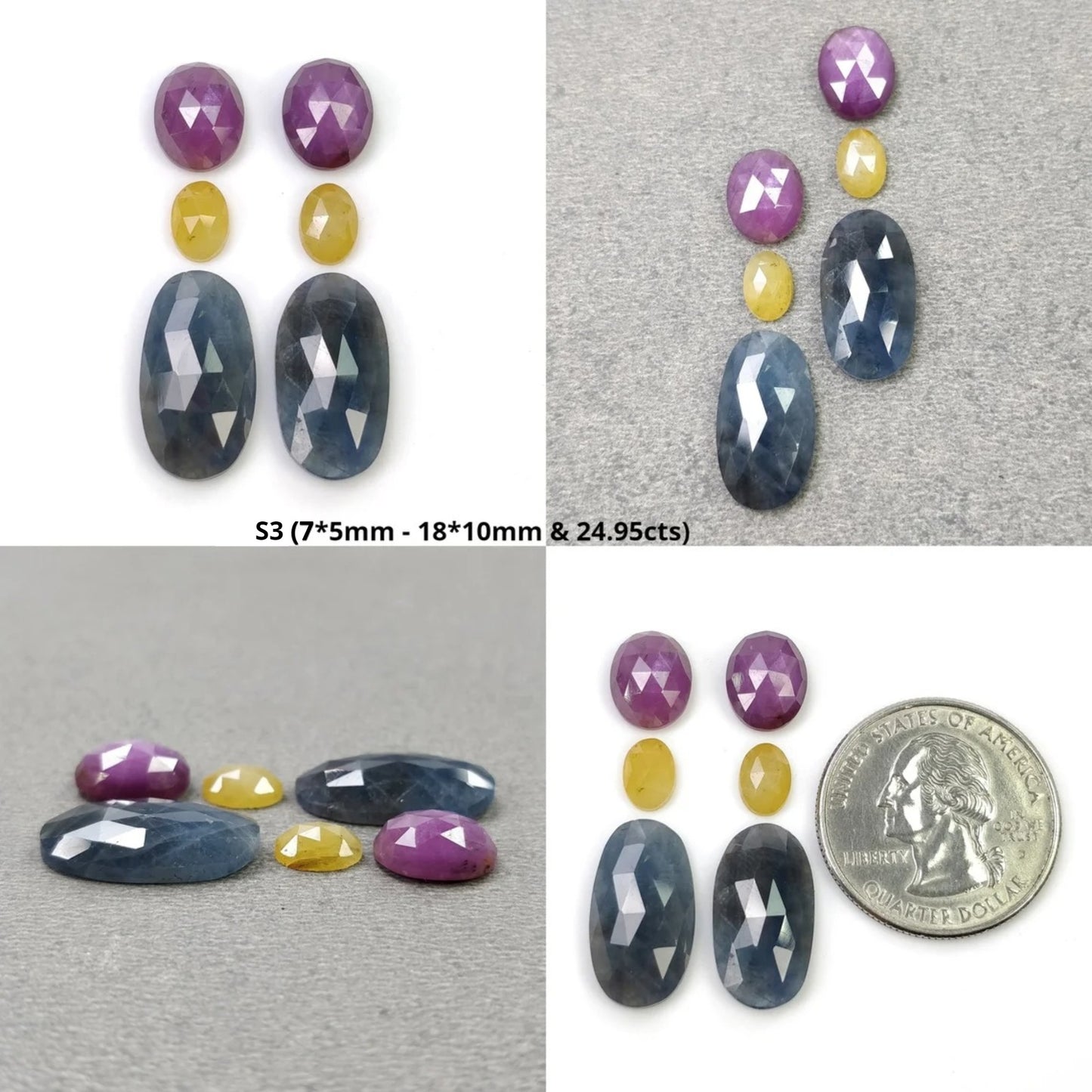 Sapphire Gemstone Rose & Step Cut : Natural Untreated Unheated Multi Sapphire Bi-Color Oval Hexagon Shape 6pcs Sets