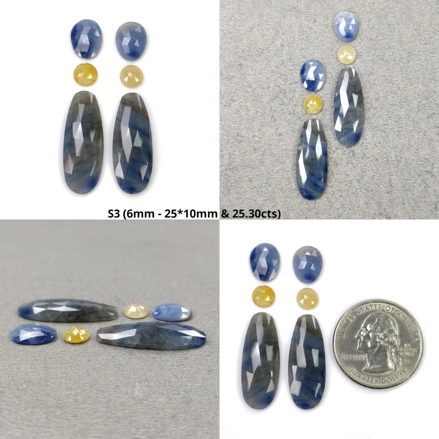 Sapphire Gemstone Rose & Step Cut : Natural Untreated Unheated Multi Sapphire Bi-Color Pear Oval Uneven Shape 6pcs Sets