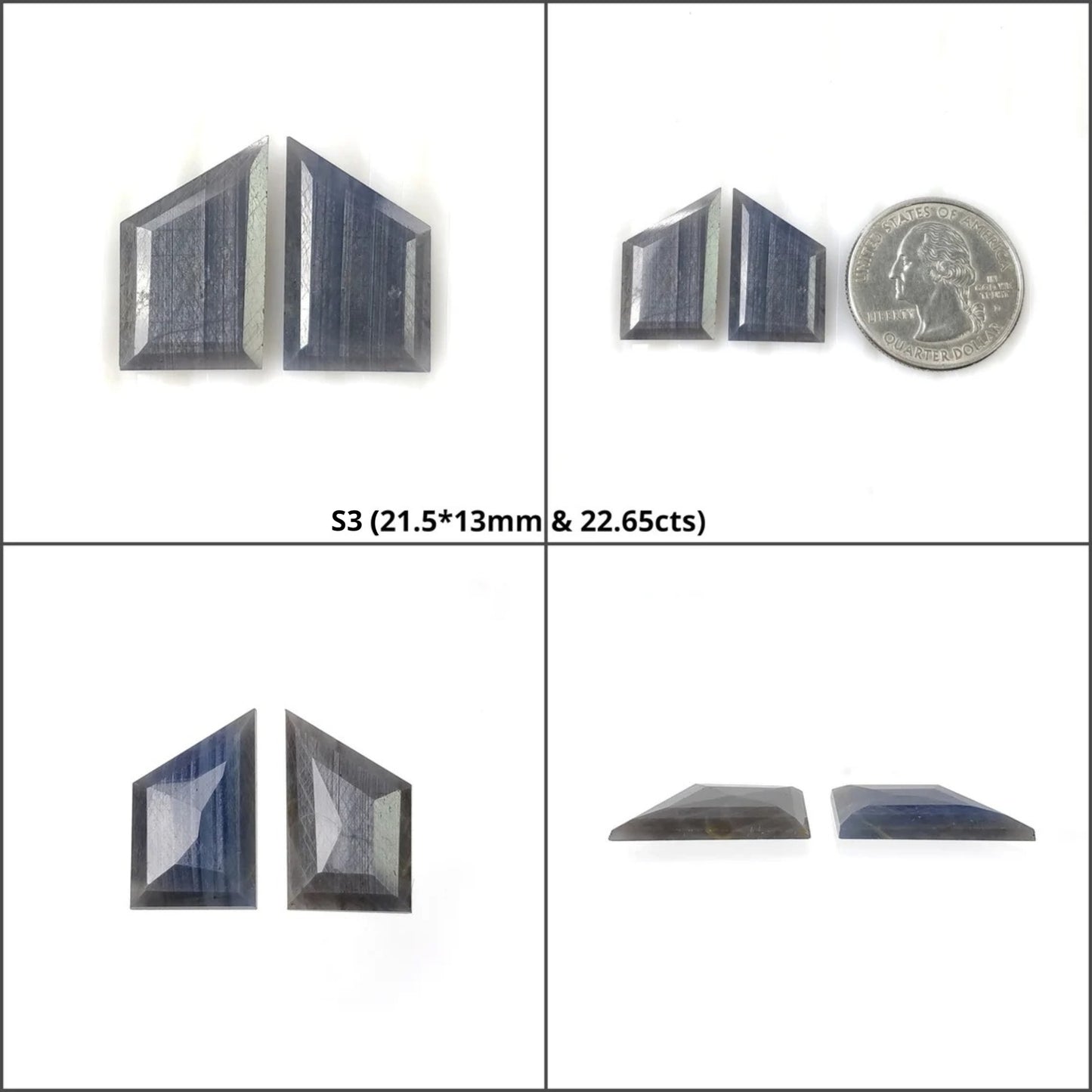 Sapphire Gemstone Step Cut : Natural Untreated Unheated Blue And Silver Sapphire Uneven Hexagon Shape Sets