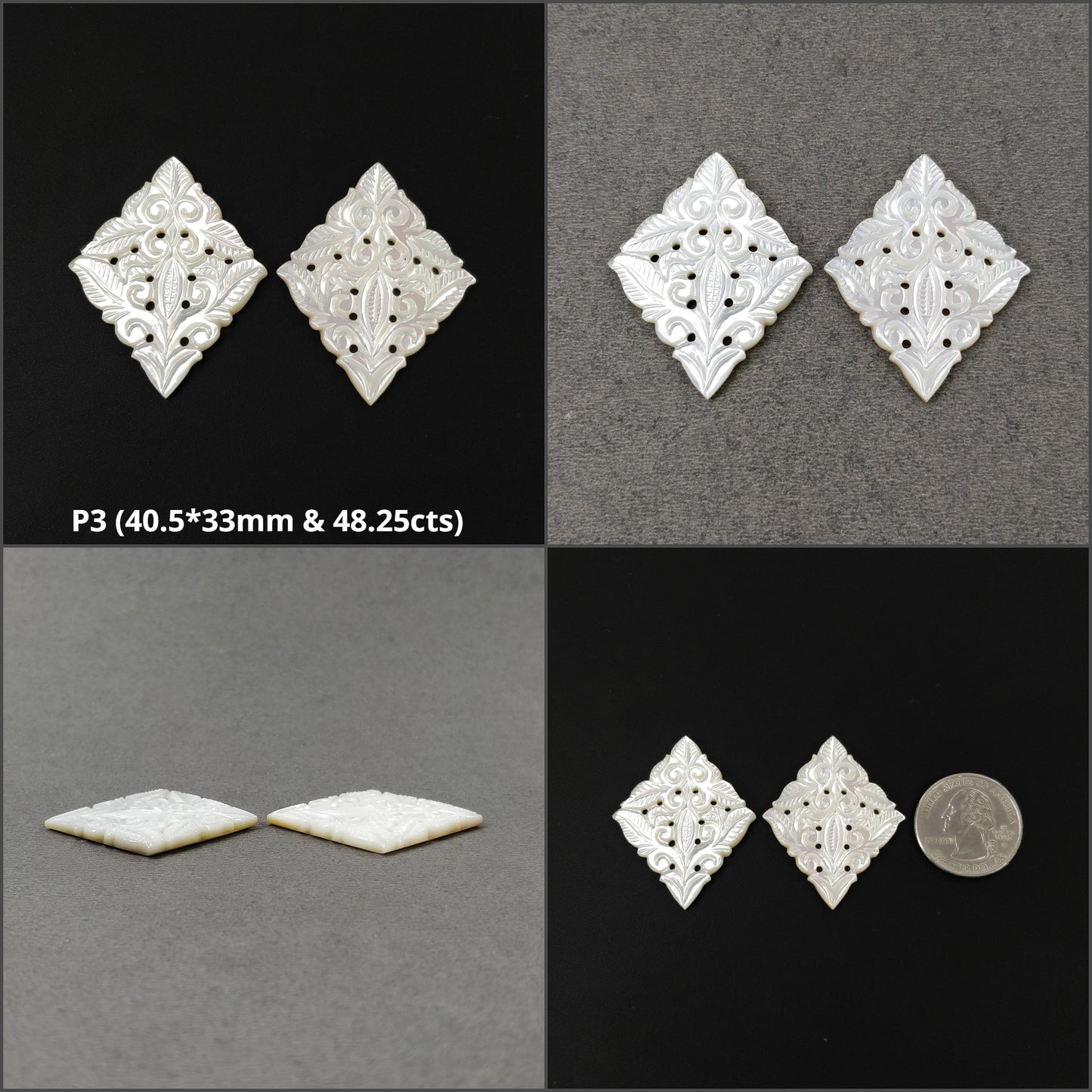 MOTHER OF PEARL Gemstone Carving : Natural Untreated White Mop Hand Carved Marquise Shapes Pairs