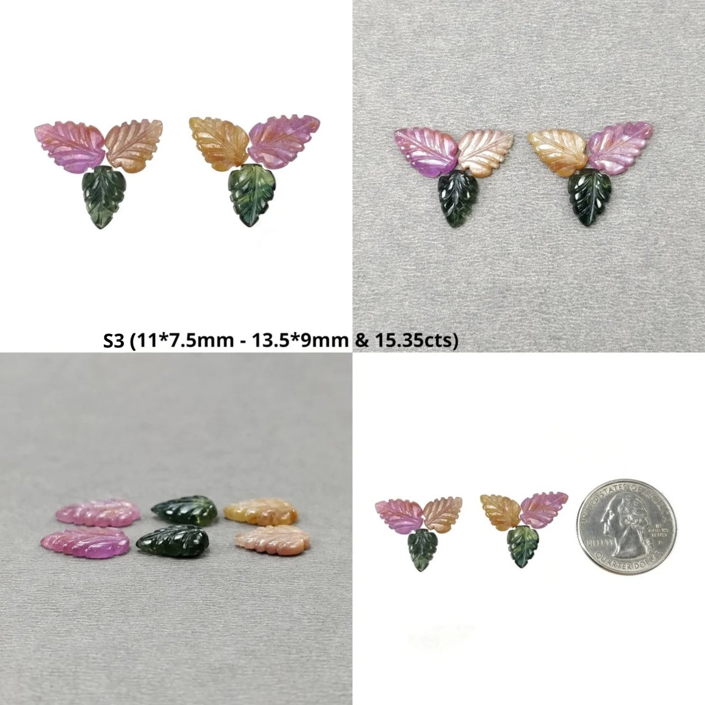 Sapphire Gemstone Carving : Natural Untreated Unheated Multi Sapphire Bi-Color Hand Carved Leaves 6pcs Set For Earrings