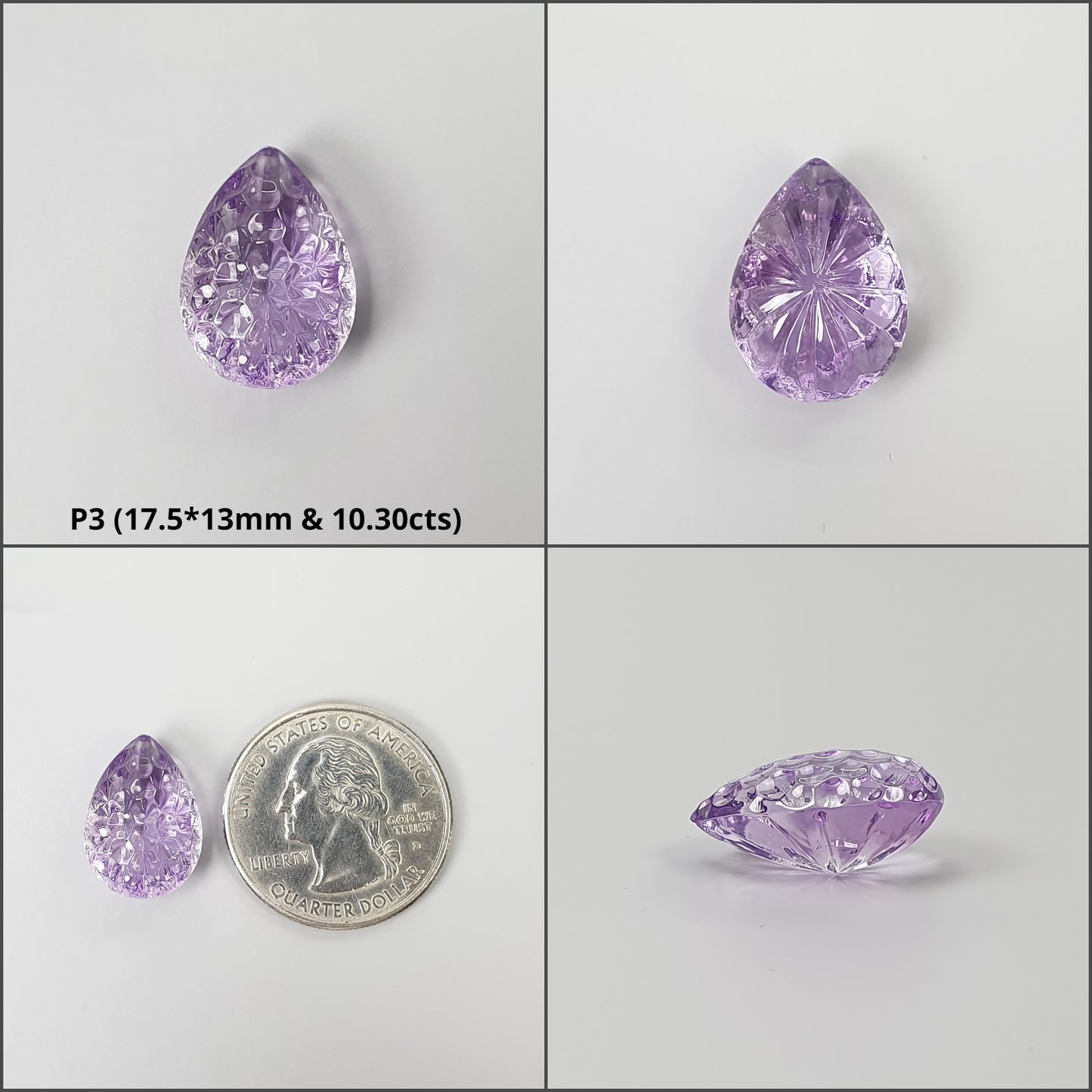 Amethyst Gemstone Carving : Natural Untreated Purple Amethyst Hand Carved Pear And Heart Shape