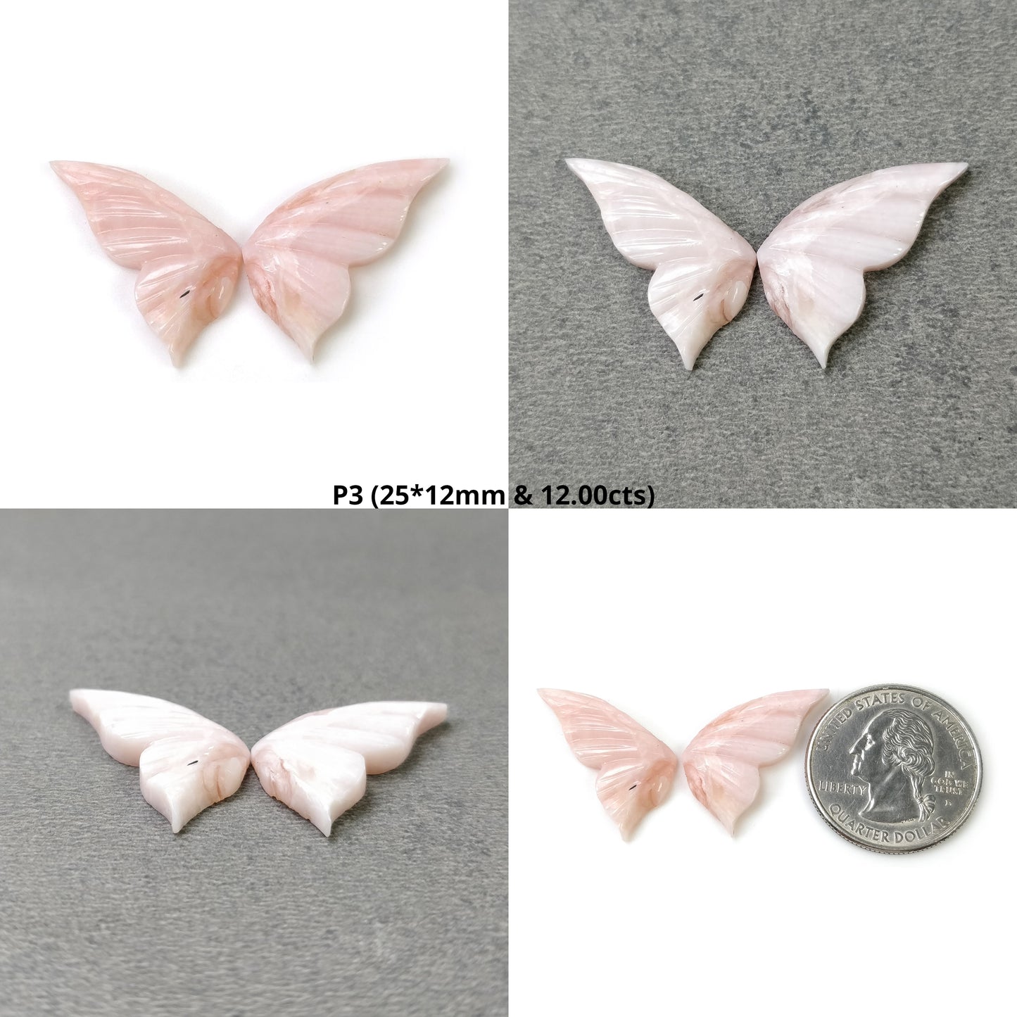 PINK OPAL Gemstone Carving : Natural Untreated Pink Opal Hand Carved BUTTERFLY Pair (With Video)