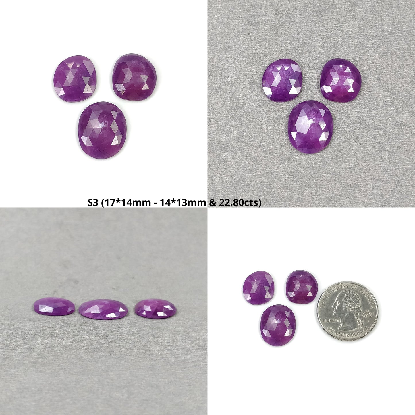 SAPPHIRE Gemstone Rose Cut : Natural Untreated Unheated Raspberry Sheen Purple Pink Sapphire Uneven Shape 3pcs