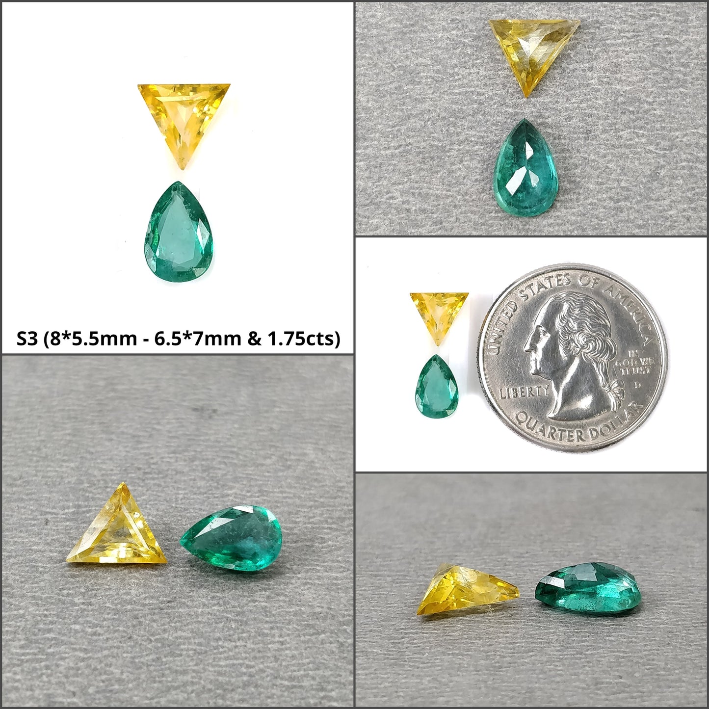 Yellow SAPPHIRE RUBY And EMERALD Gemstone Normal Cut : Natural Untreated Sapphire Marquise Pear Oval & Triangle Shape 2pcs Set