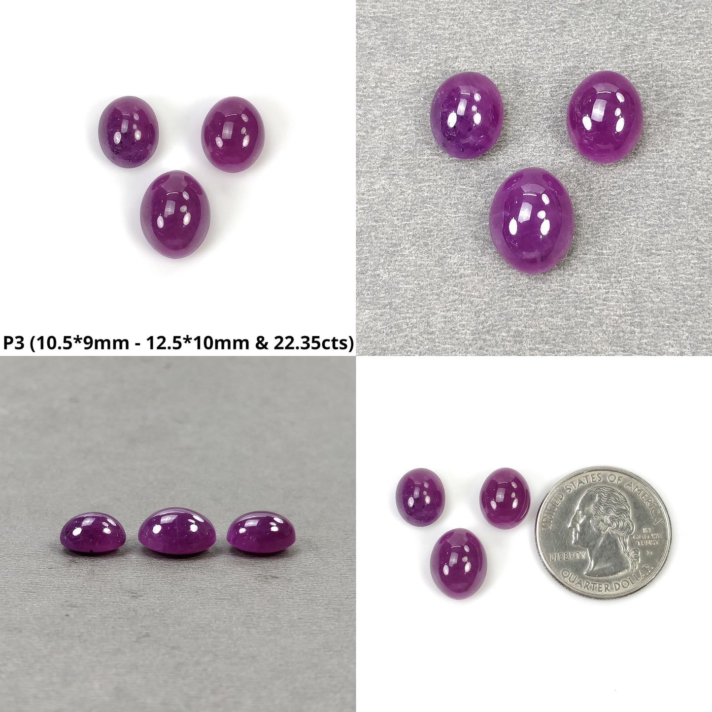 Purple Ruby Gemstone Cabochon : Natural Untreated Unheated Ruby Oval Shape 3pcs