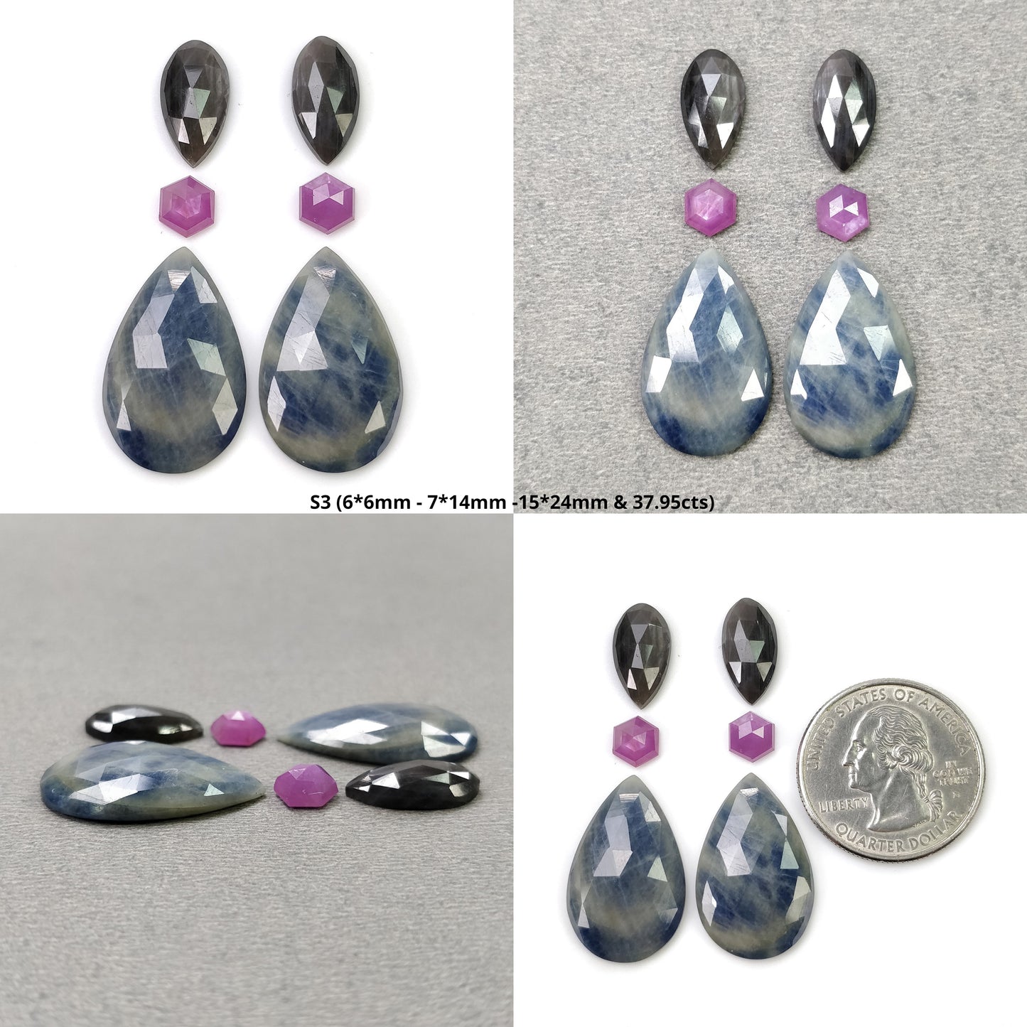 MULTI SAPPHIRE Gemstone Rose Cut : Natural Untreated Unheated Sapphire Bi-Color Pear And Uneven Shape 4pcs & 6pcs