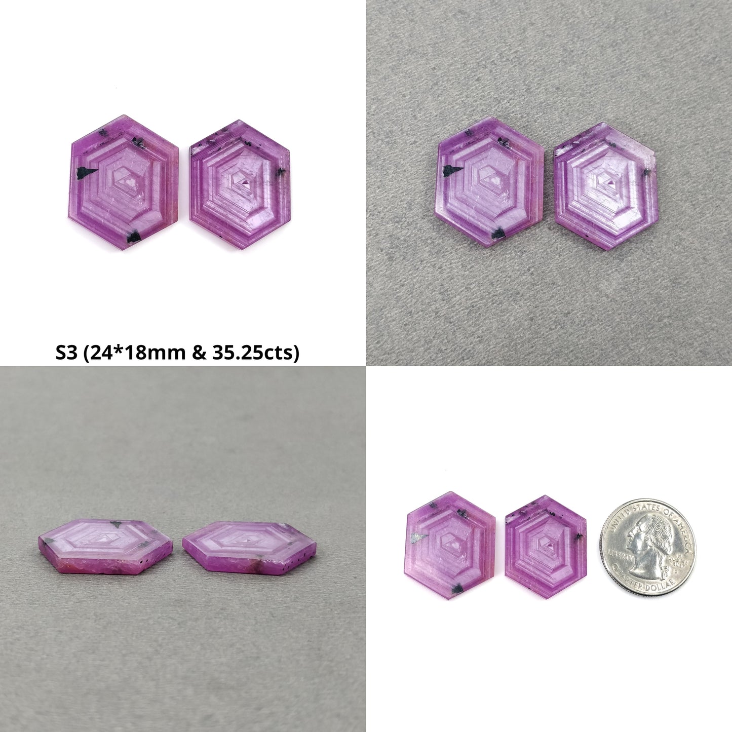 Sapphire Gemstone Flat Slices : Natural Untreated Rosemary Pink Sapphire Hexagon Shape Sets