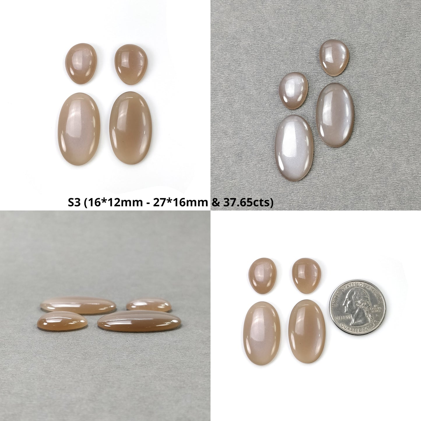 PEACH And BROWN MOONSTONE Gemstone Cabochon : Natural Untreated Unheated Moonstone Oval Pear Shape 3pcs & 4pcs