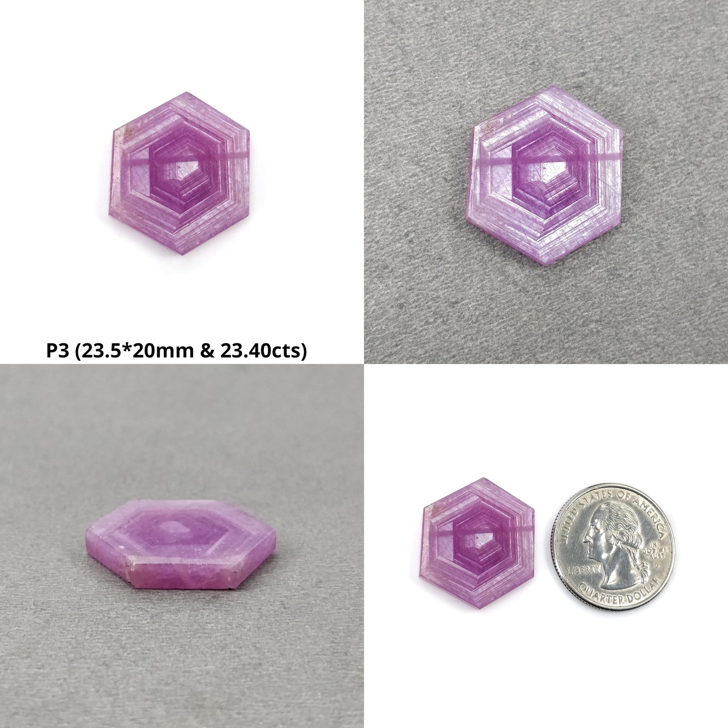 Sapphire Gemstone Flat Slices : Natural Untreated Rosemary Pink Sapphire Hexagon Shape