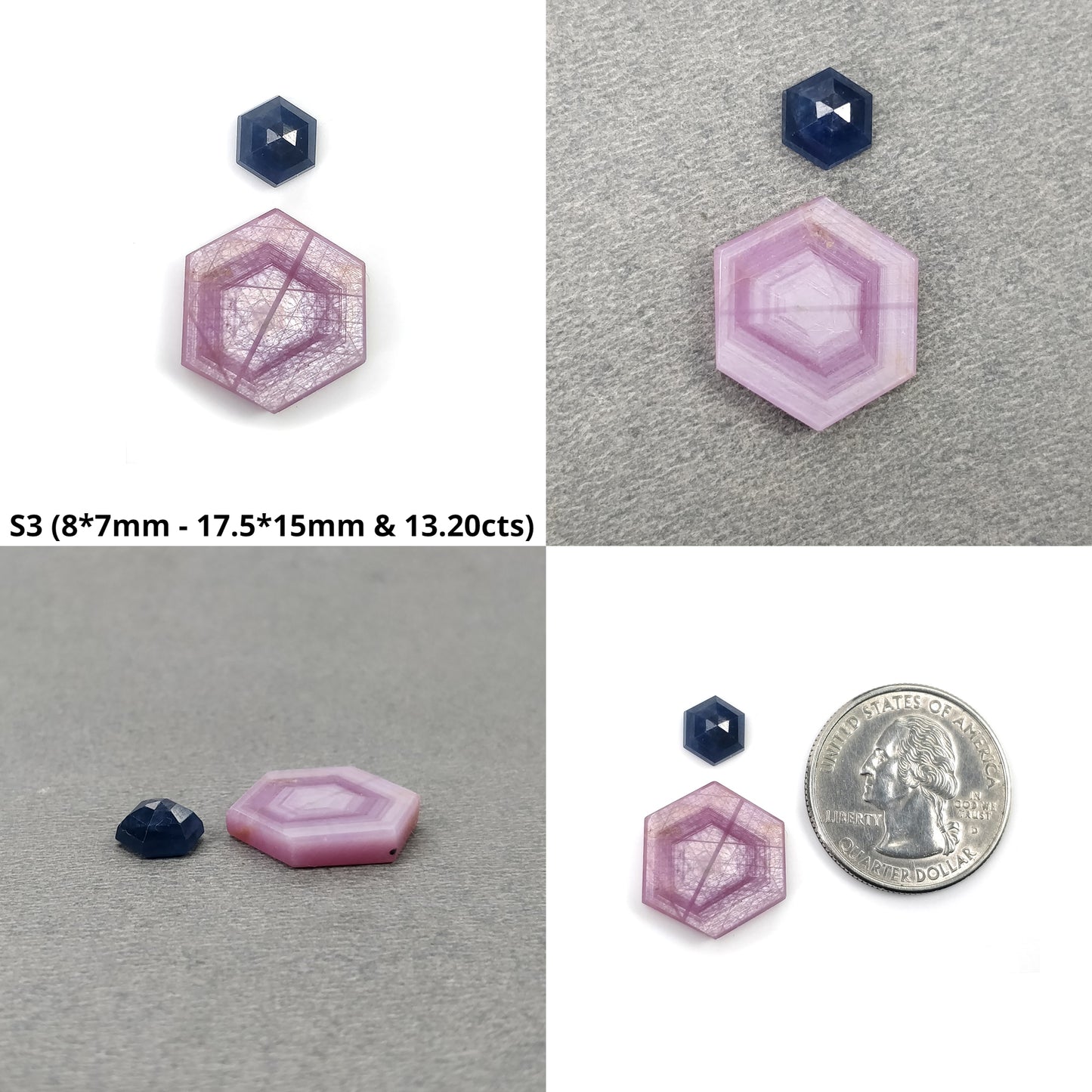 Sapphire Gemstone Flat Slices : Natural Untreated Rosemary Pink And Blue Sapphire Hexagon Shape Sets