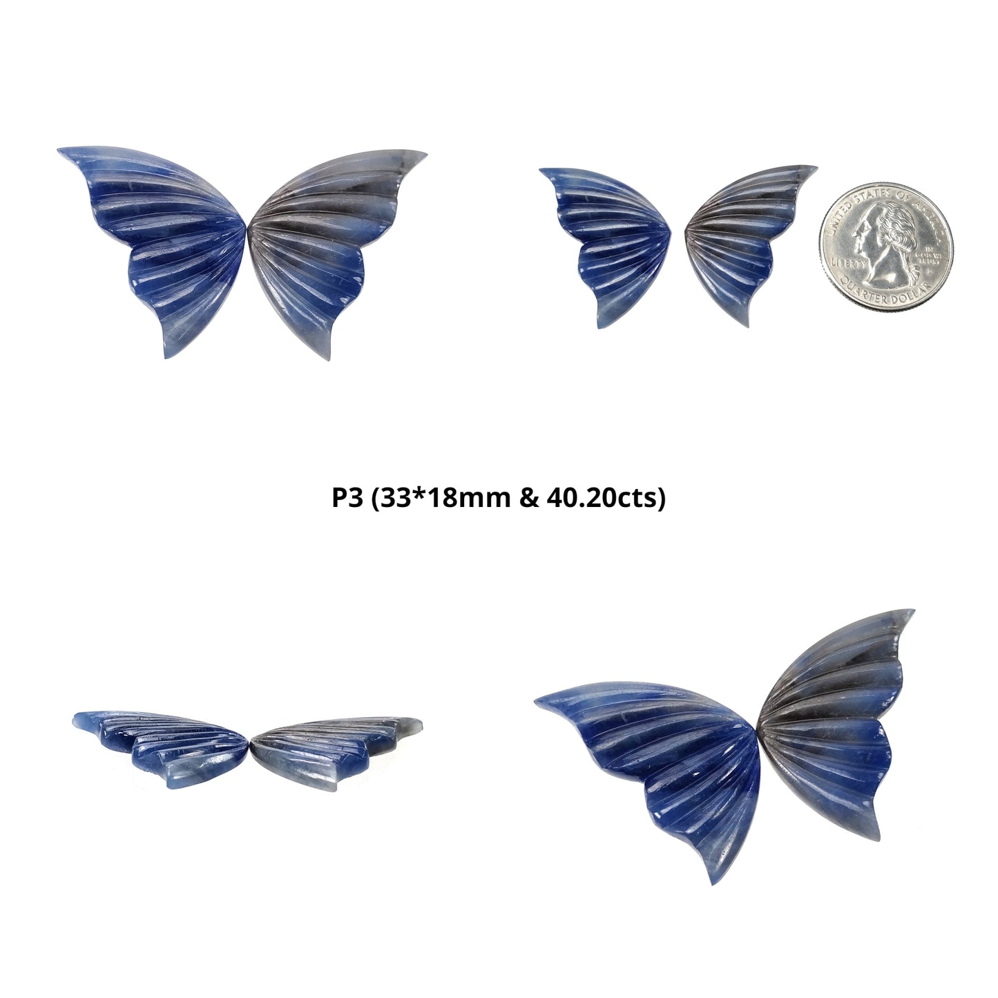 Sapphire Gemstone Carving : Natural Untreated Blue Sapphire Hand Carved Butterfly Pairs