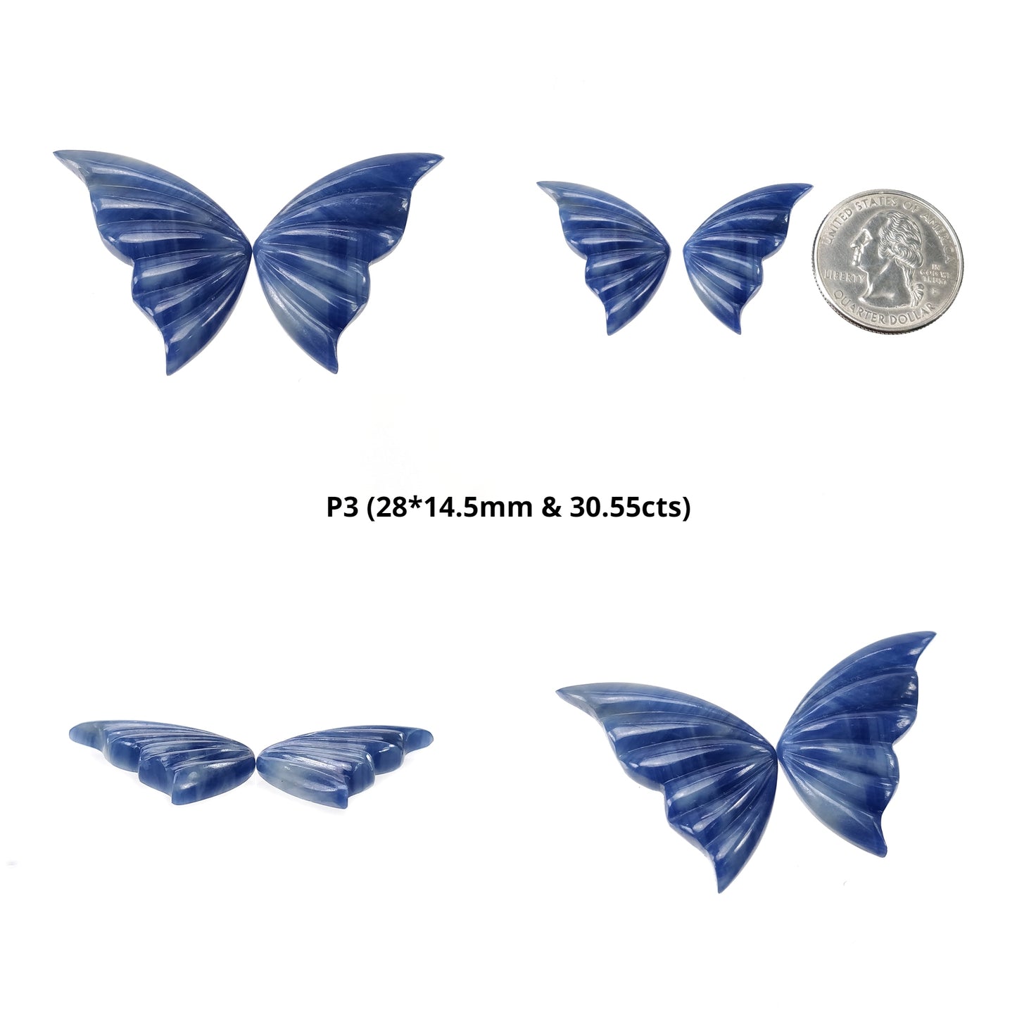 Sapphire Gemstone Carving : Natural Untreated Blue Sapphire Hand Carved Butterfly Pairs