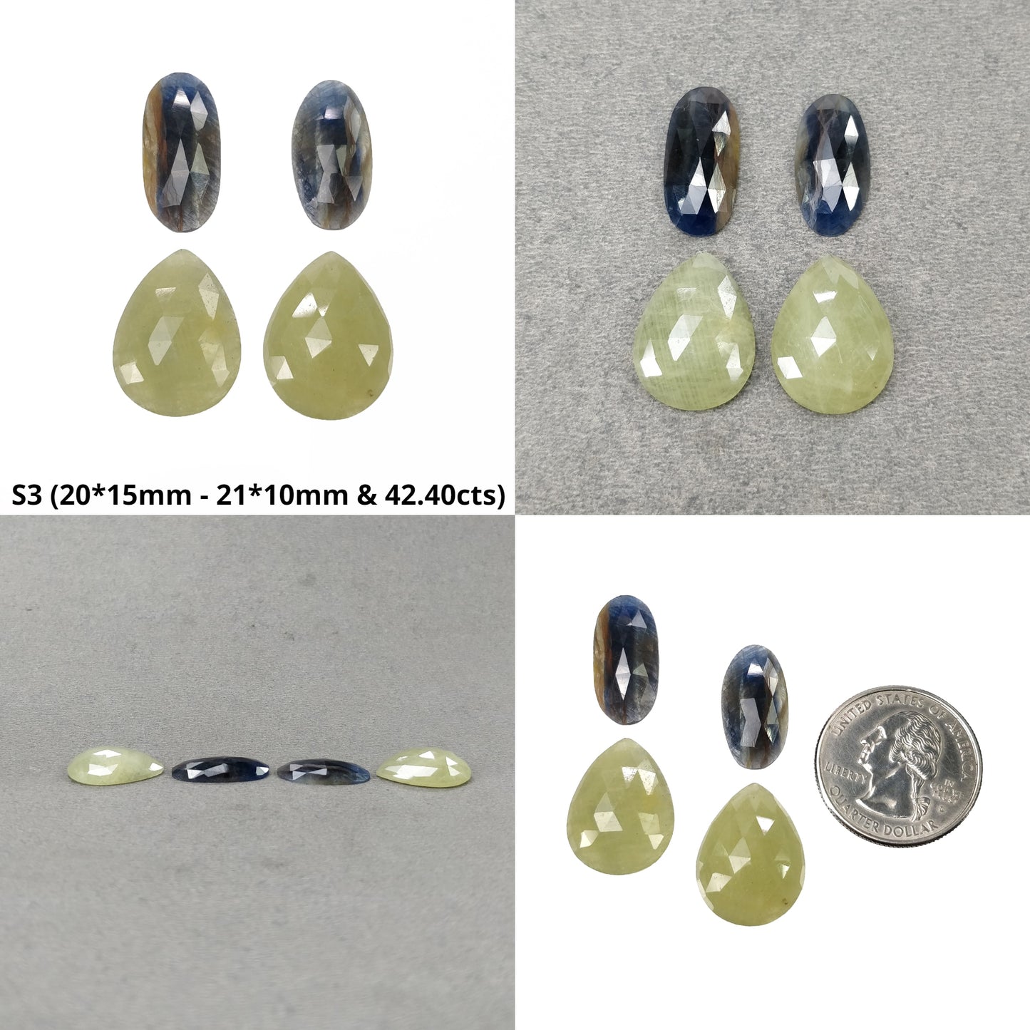 Sapphire Gemstone Rose Cut : Natural Untreated Unheated Multi Sapphire Bi-Color Pear Oval Cushion Shape 4pcs Sets