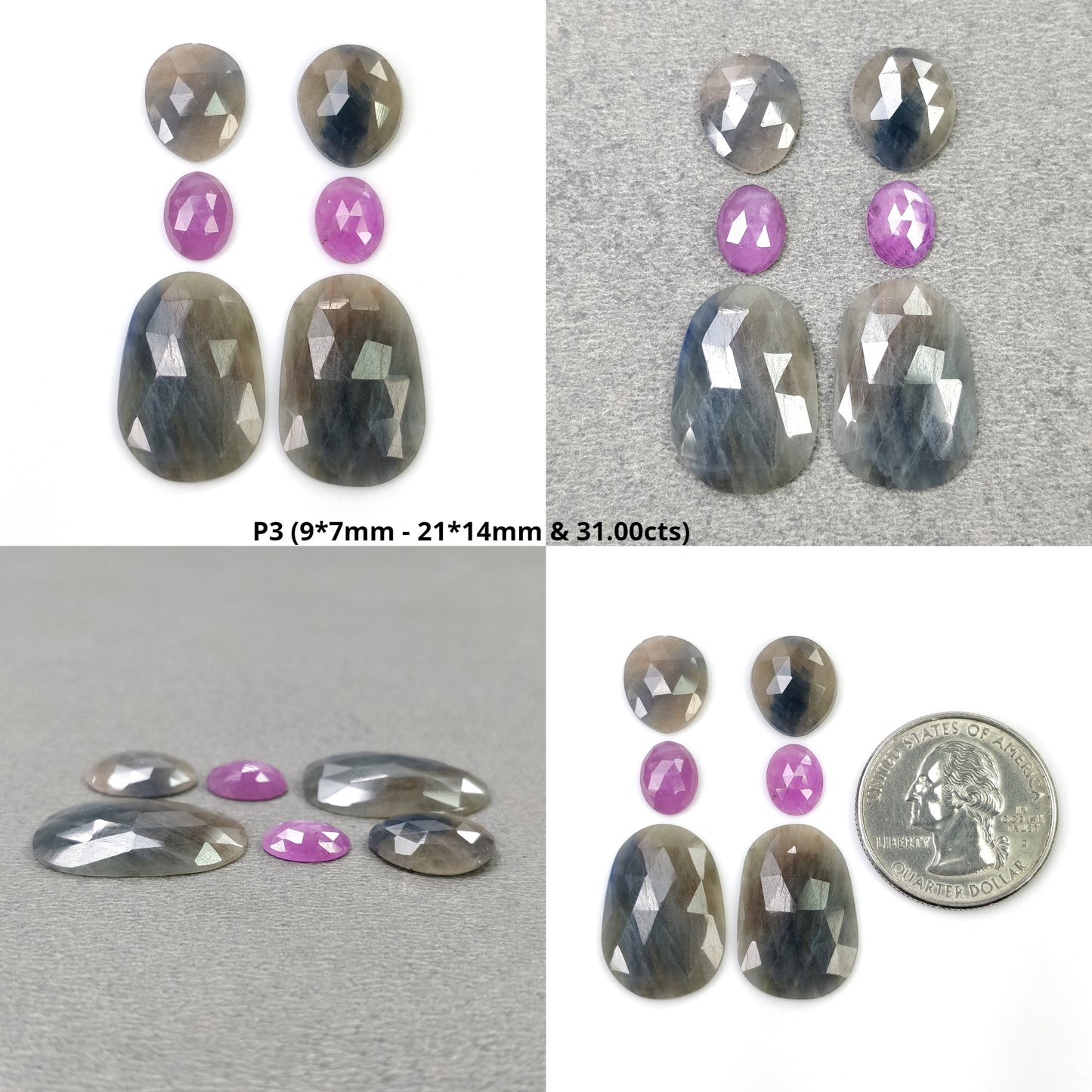 MULTI SAPPHIRE Gemstone Rose & Step Cut : Natural Untreated Unheated Sapphire Bi-Color Uneven Pear Oval Shape 6pcs