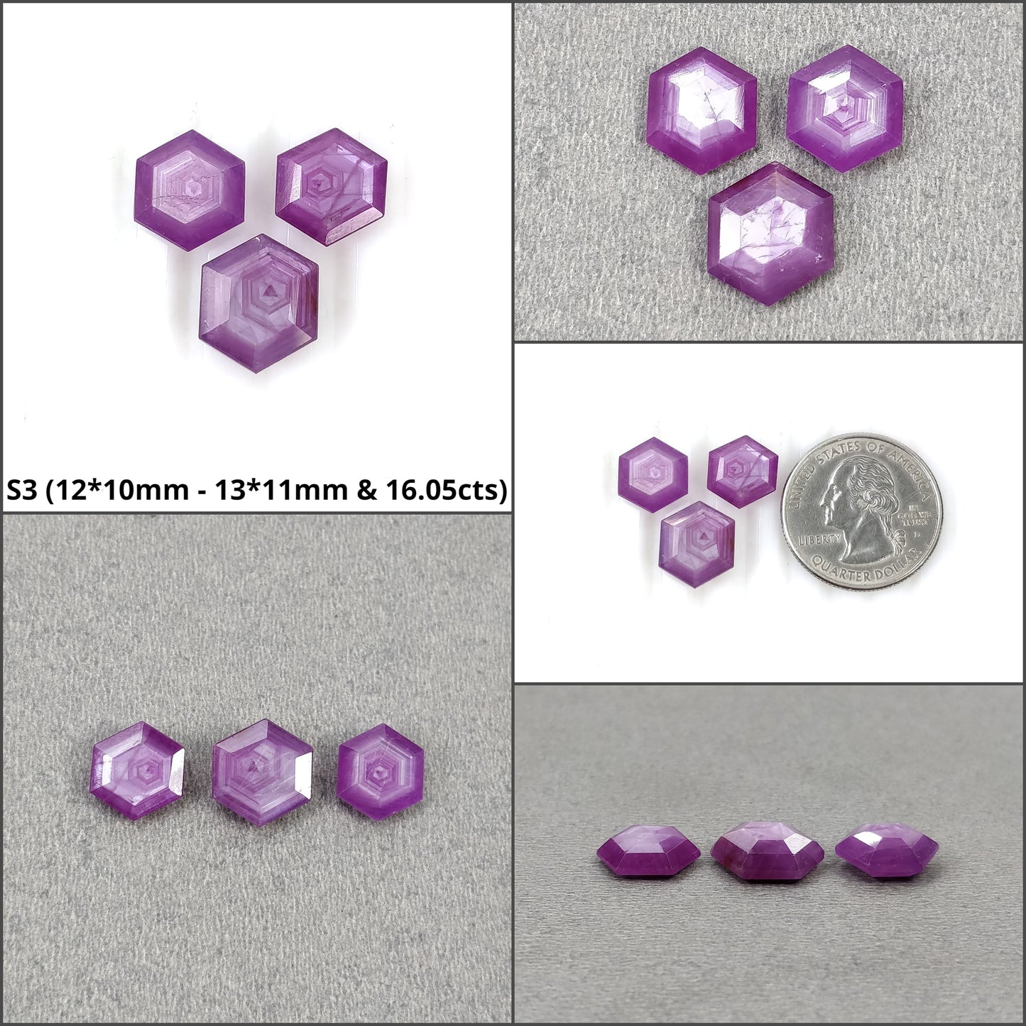 Sapphire Gemstone Normal Cut : Natural Untreated Unheated Raspberry Pink Sheen Sapphire Hexagon Shape 2pcs & 3pcs Sets