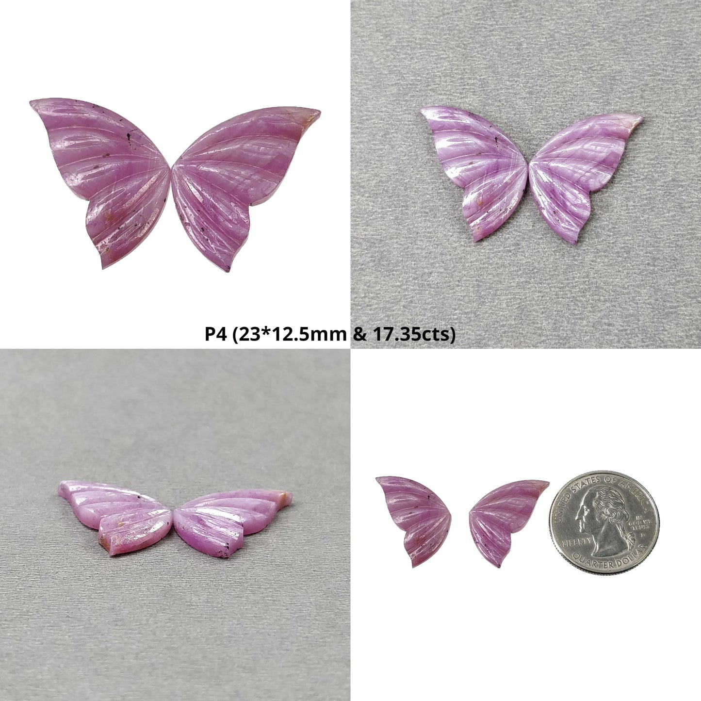 Raspberry Sheen SAPPHIRE Gemstone Carving : Natural Untreated Unheated Pink Sapphire Hand Carved BUTTERFLY Pair