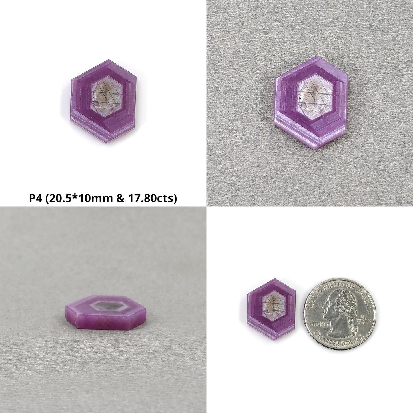 Sapphire Gemstone Flat Slices : Natural Untreated Rosemary Pink Sapphire Hexagon Shape