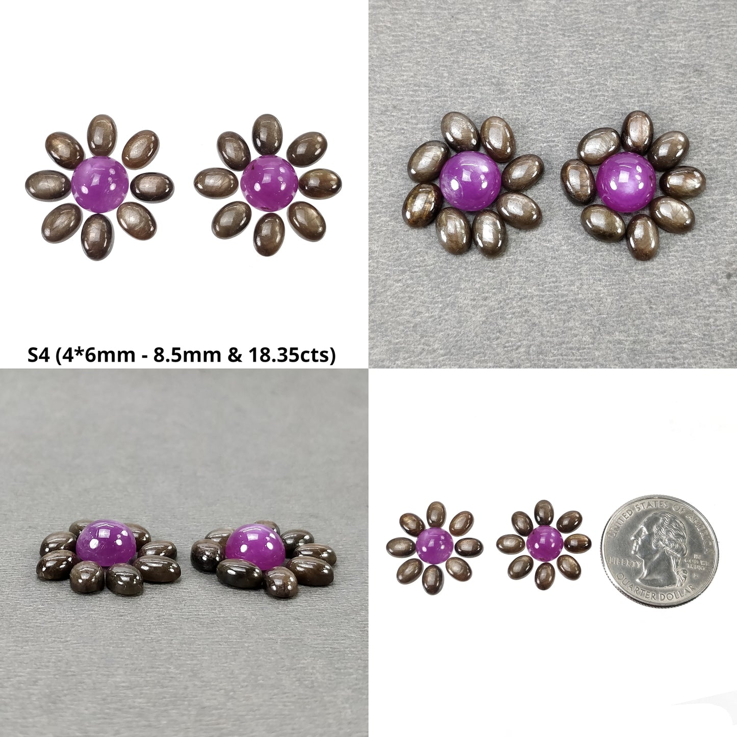 Sapphire Gemstone Cabochon : Natural Untreated Chocolate Silver & Pink Sapphire Oval And Round Shape Sets