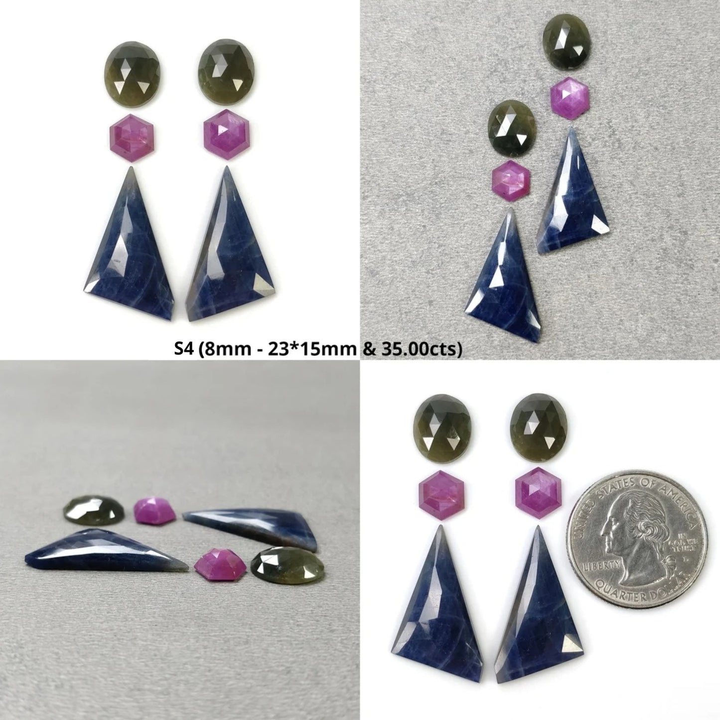 Sapphire Gemstone Rose & Step Cut : Natural Untreated Unheated Multi Sapphire Bi-Color Pear Oval Uneven Shape 6pcs Sets