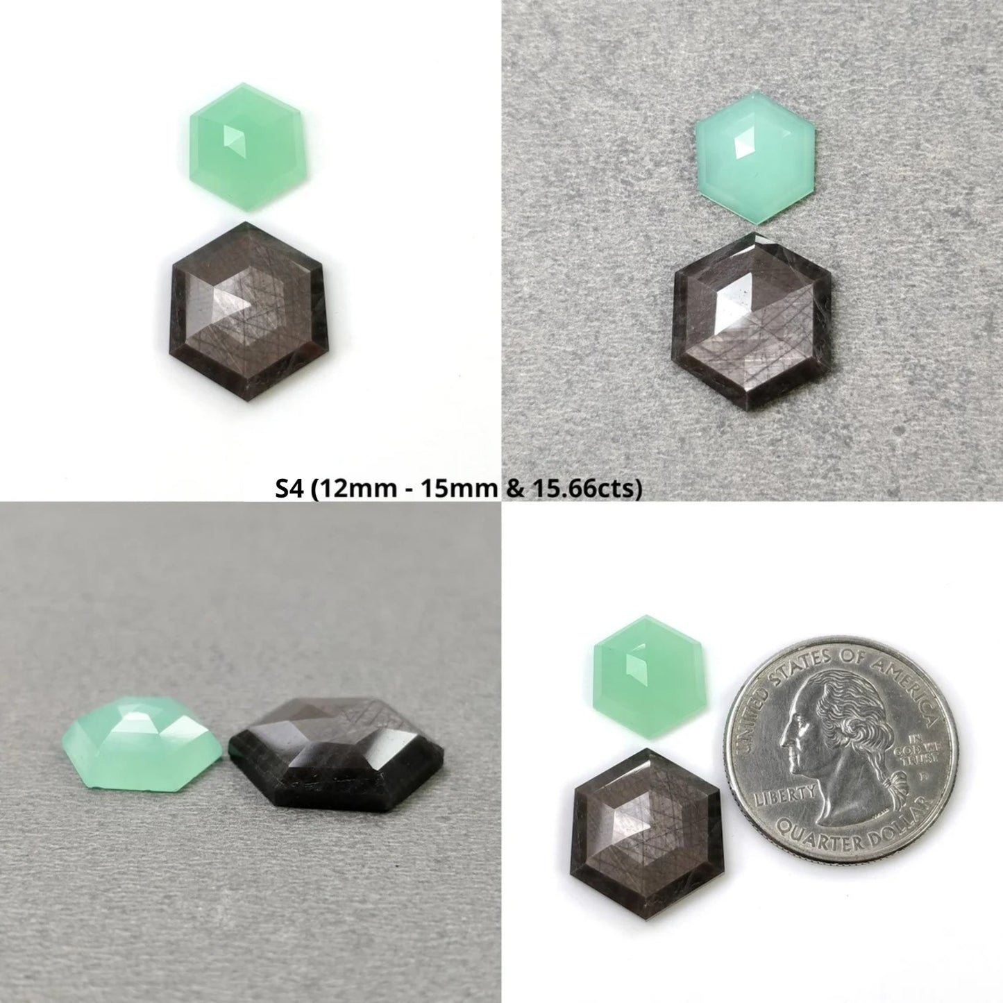 Sapphire Gemstone Step Cut : Natural Untreated Unheated Blue And Silver Sapphire Uneven Hexagon Shape Sets