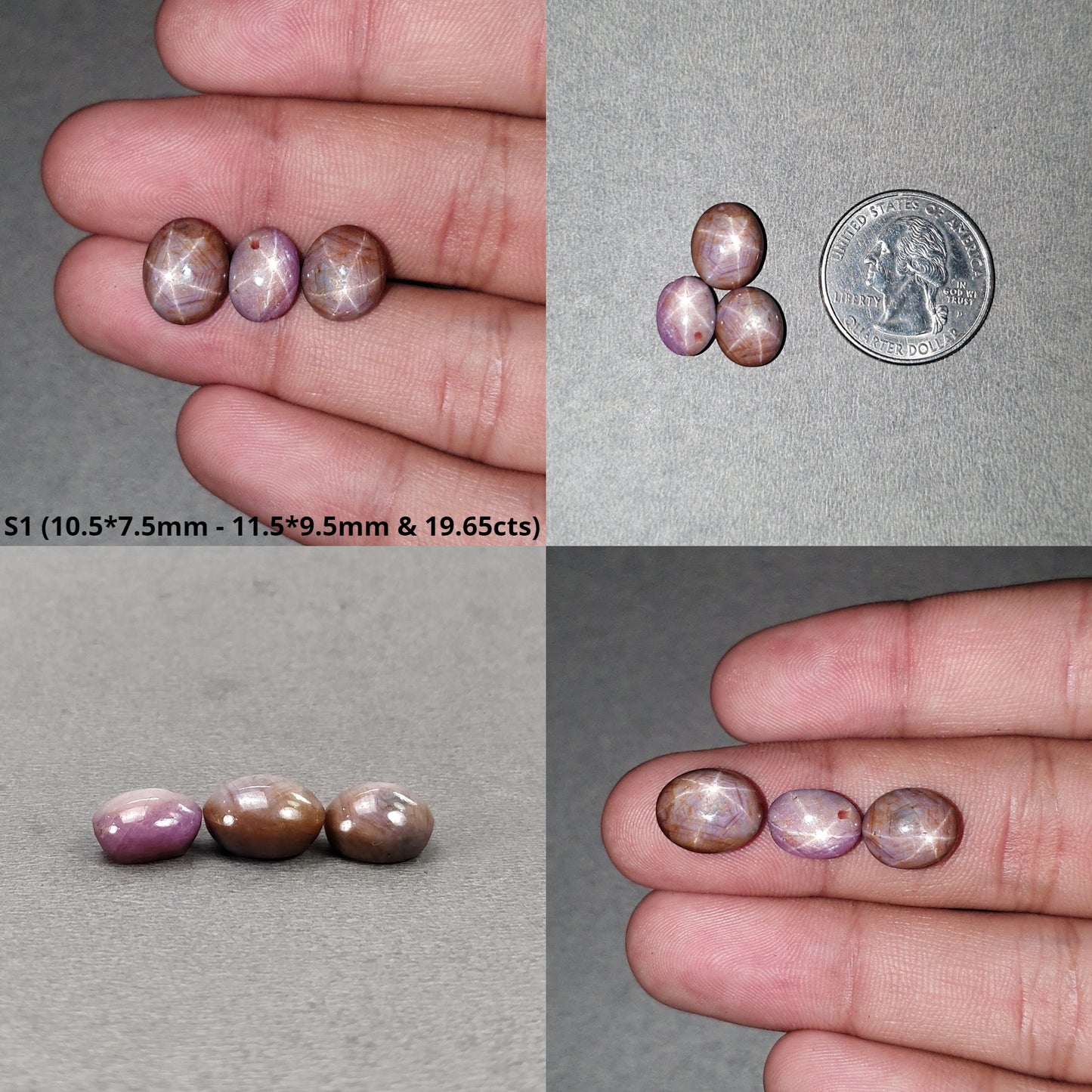 Star Sapphire Gemstone Cabochon : Natural Untreated African Pink Sapphire 6Ray Star Oval Shape 3pcs Sets
