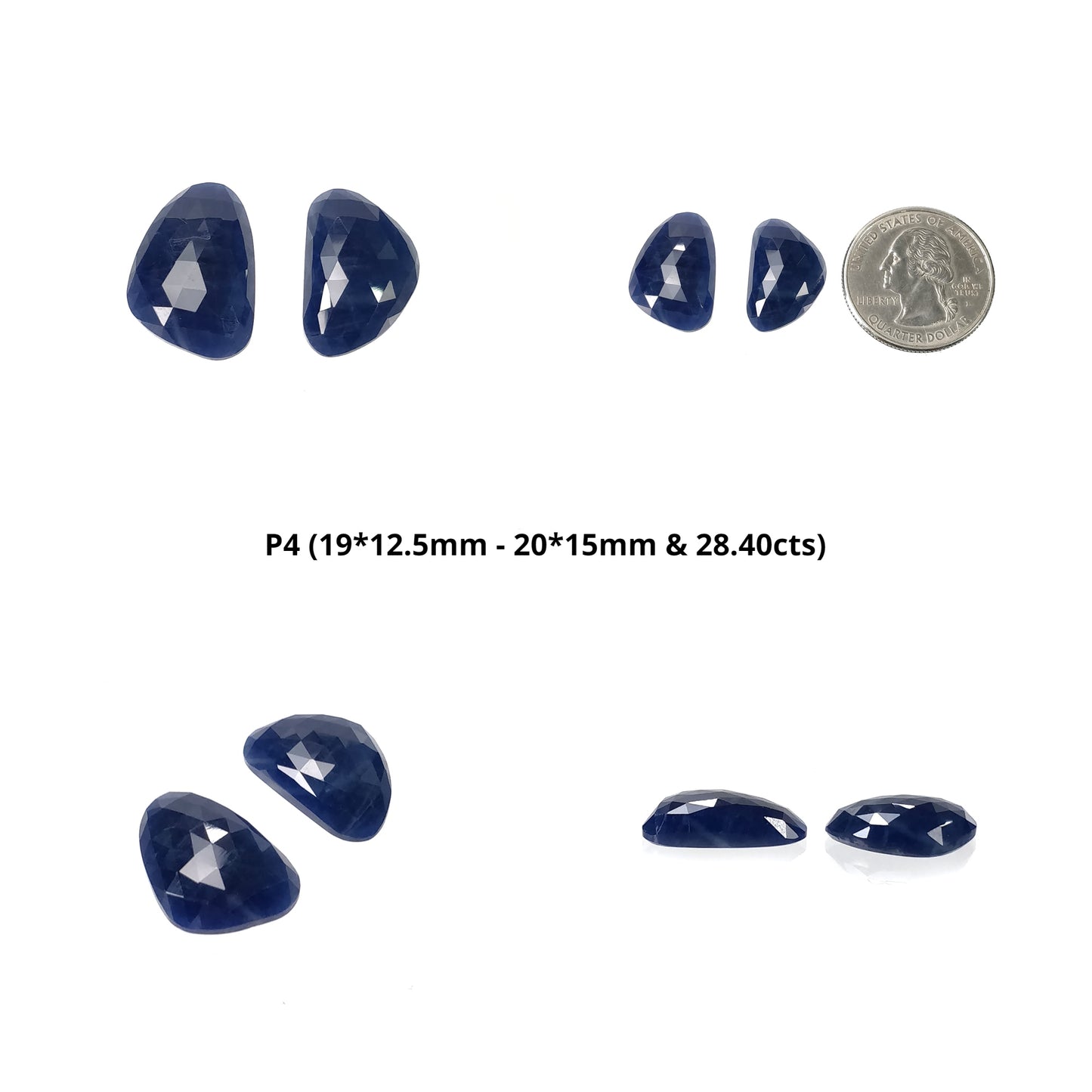 Sapphire Gemstone Rose Cut : Natural Untreated Unheated Blue Sapphire Uneven Shape Set
